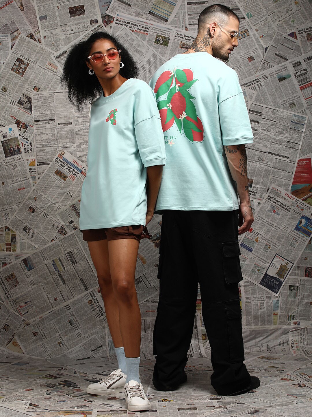 

Difference of Opinion Unisex Drop Shoulder Terry Cotton Oversized T Shirt, Turquoise blue