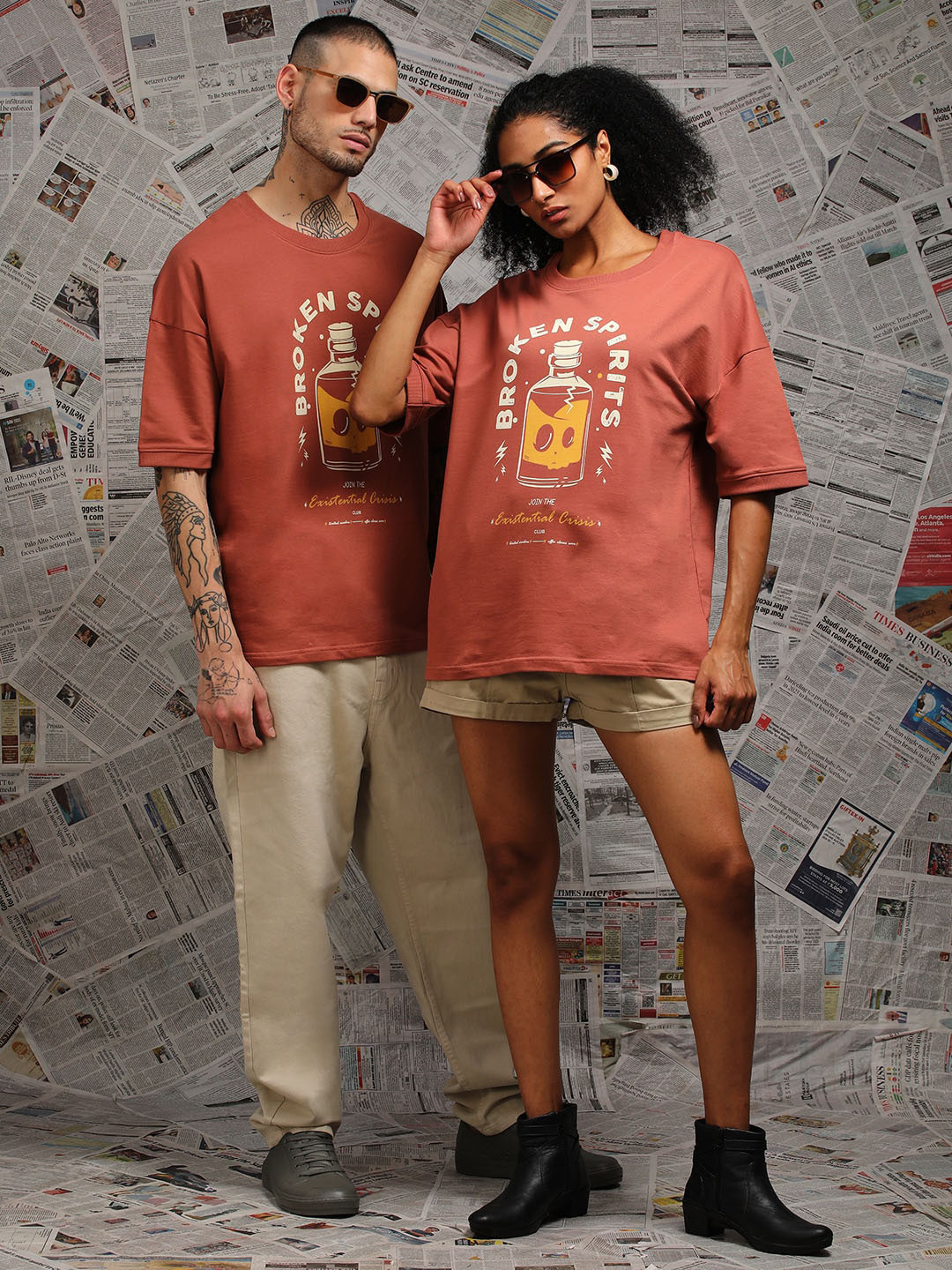 

Difference of Opinion Unisex Drop Shoulder Terry Cotton Oversized T Shirt, Brown