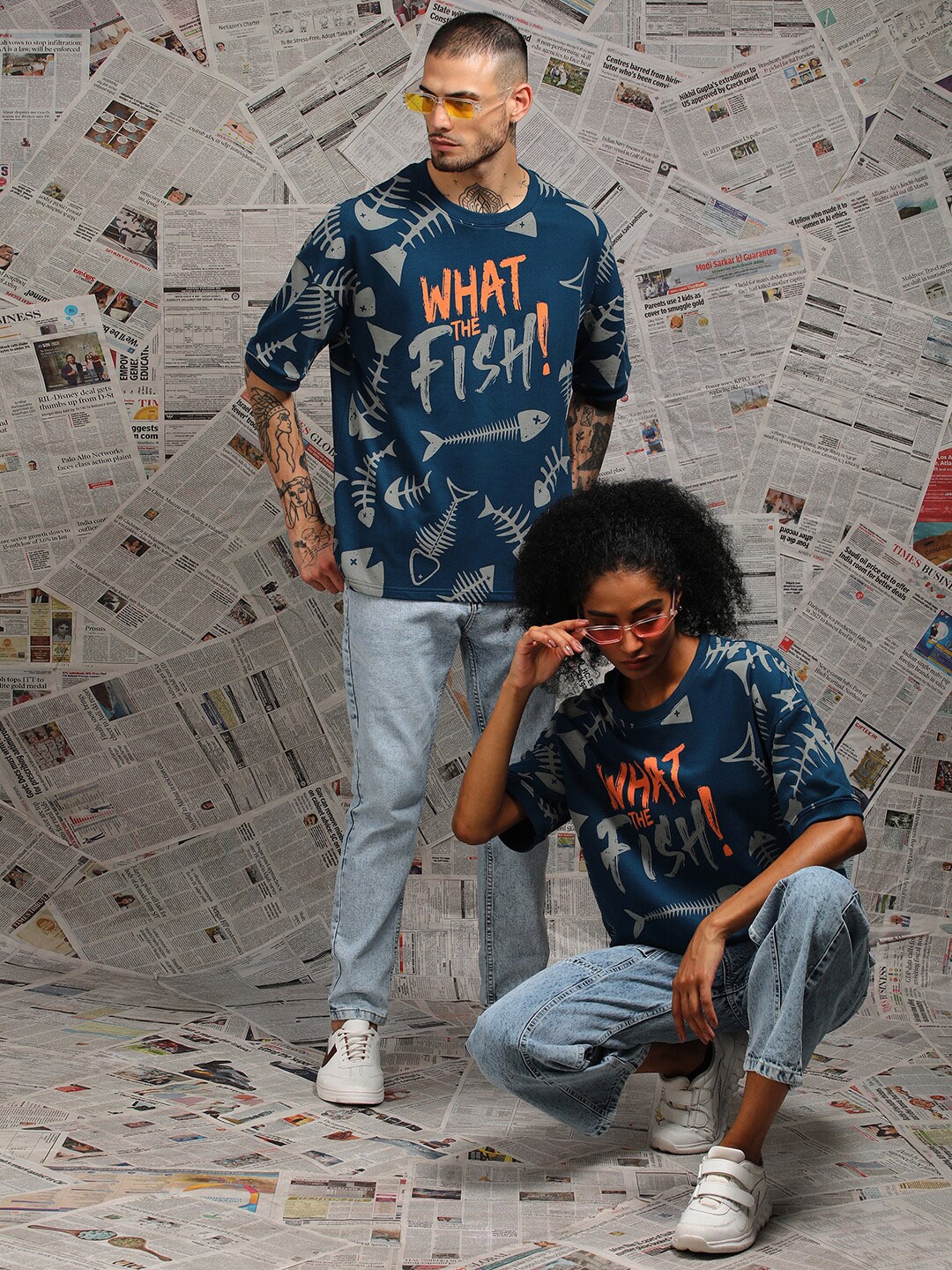 

Difference of Opinion Unisex Drop Shoulder Terry Cotton Oversized T Shirt, Blue