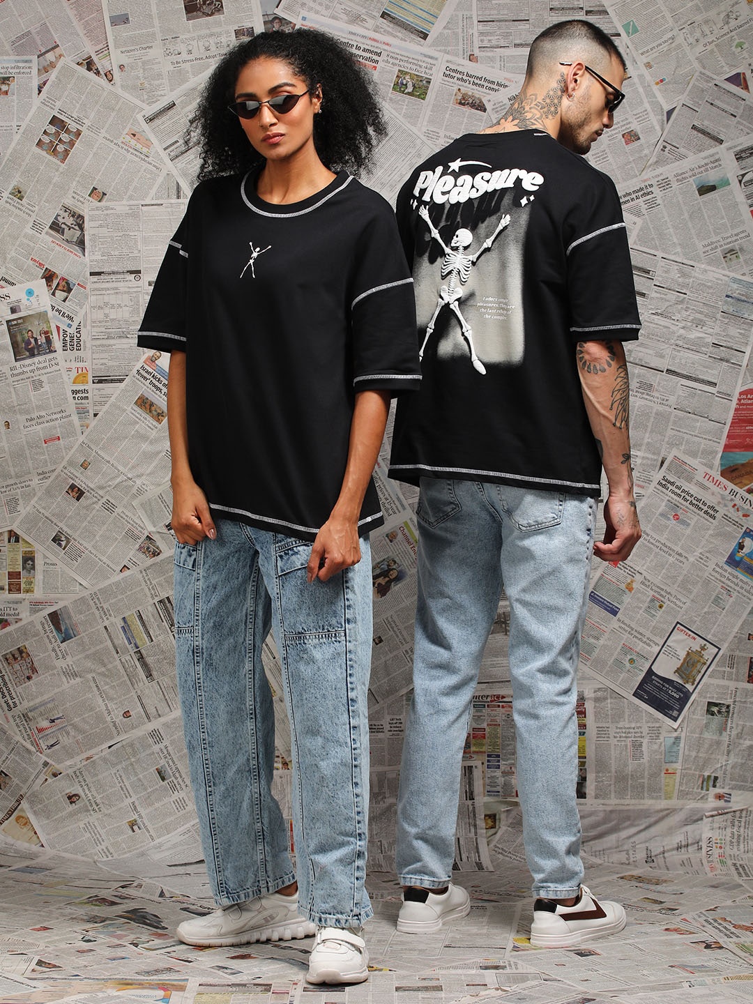 

Difference of Opinion Unisex Drop Shoulder Embossed Terry Cotton Oversized T Shirt, Black