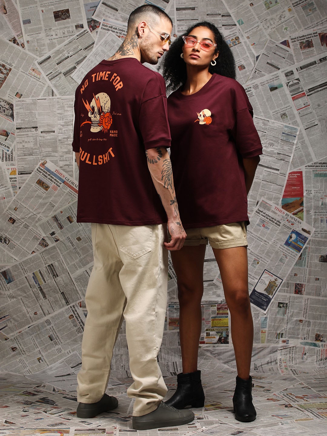 

Difference of Opinion Unisex Drop Shoulder Terry Cotton Oversized T Shirt, Maroon