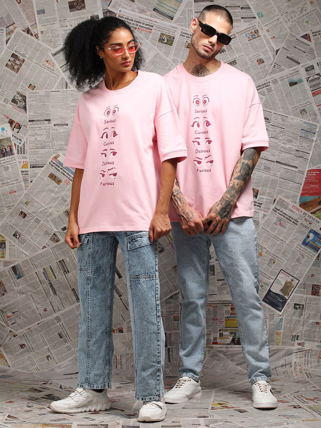 

Difference of Opinion Unisex Drop Shoulder Terry Cotton Oversized T Shirt, Pink