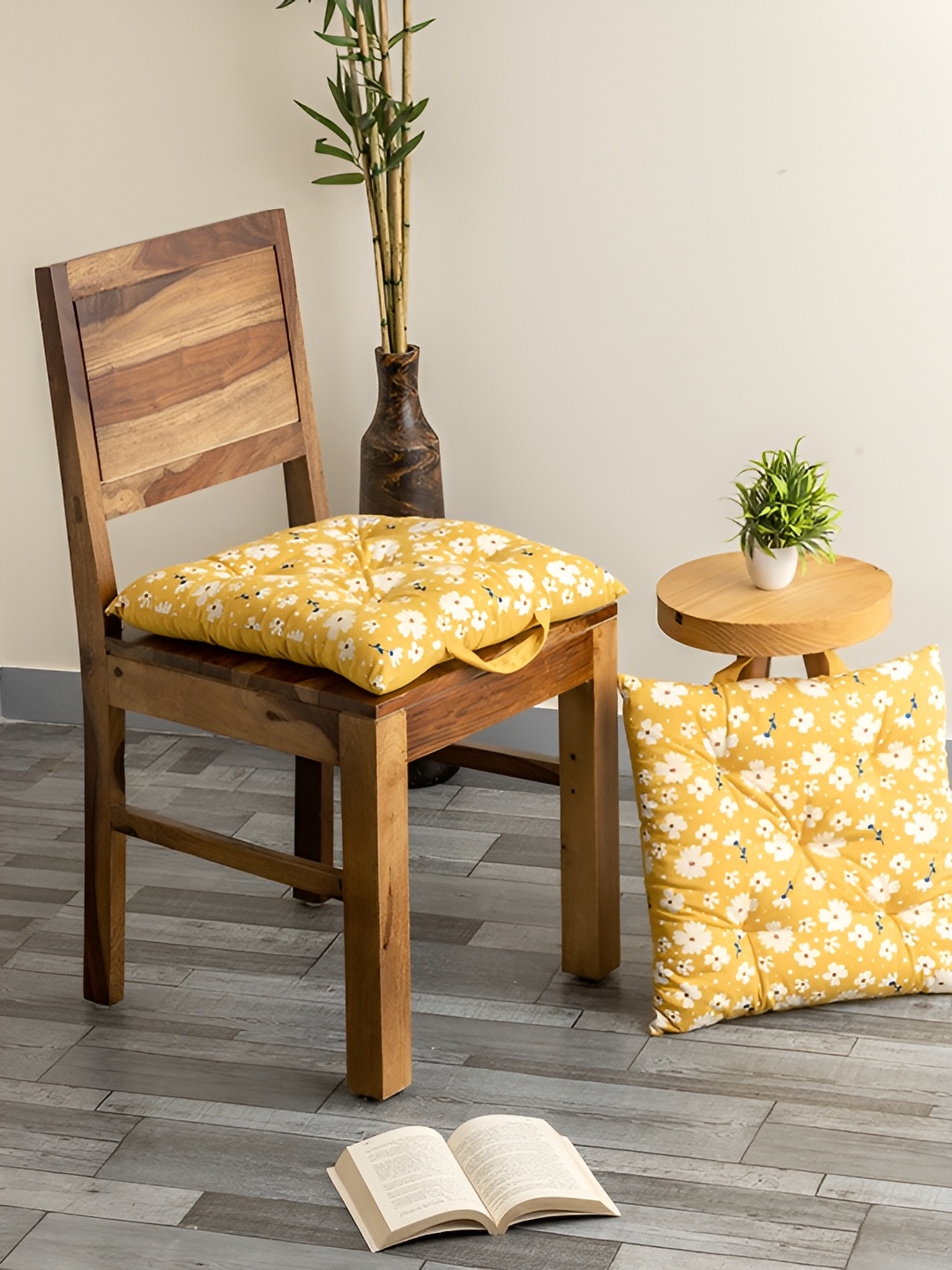 

SKANDA FAB Mustard-Yellow & White 2 Pieces Printed Pure Cotton Chair Pads