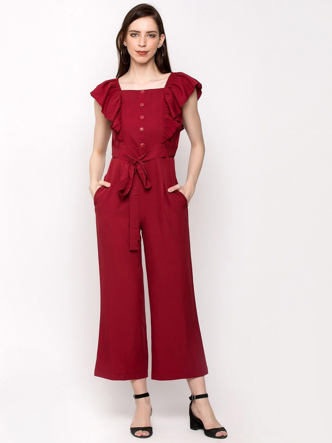 

Slenor Basic Jumpsuit with Ruffles, Maroon