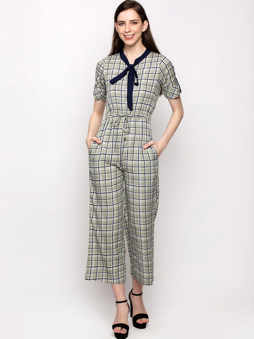 

Slenor Checked Basic Jumpsuit, Green