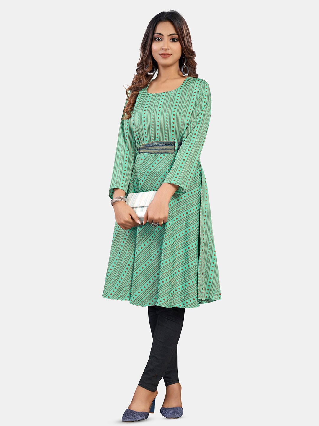 

GRANTH FASHION Geometric Print Fit & Flare Dress, Green