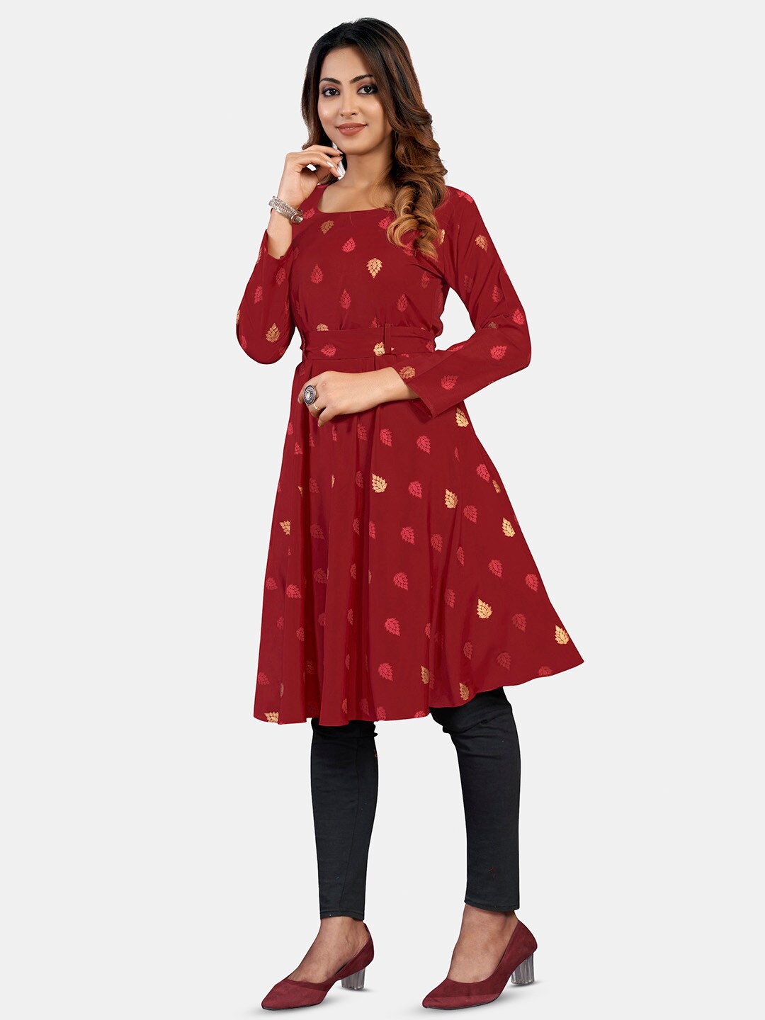 

GRANTH FASHION Floral Print Fit & Flare Dress, Red