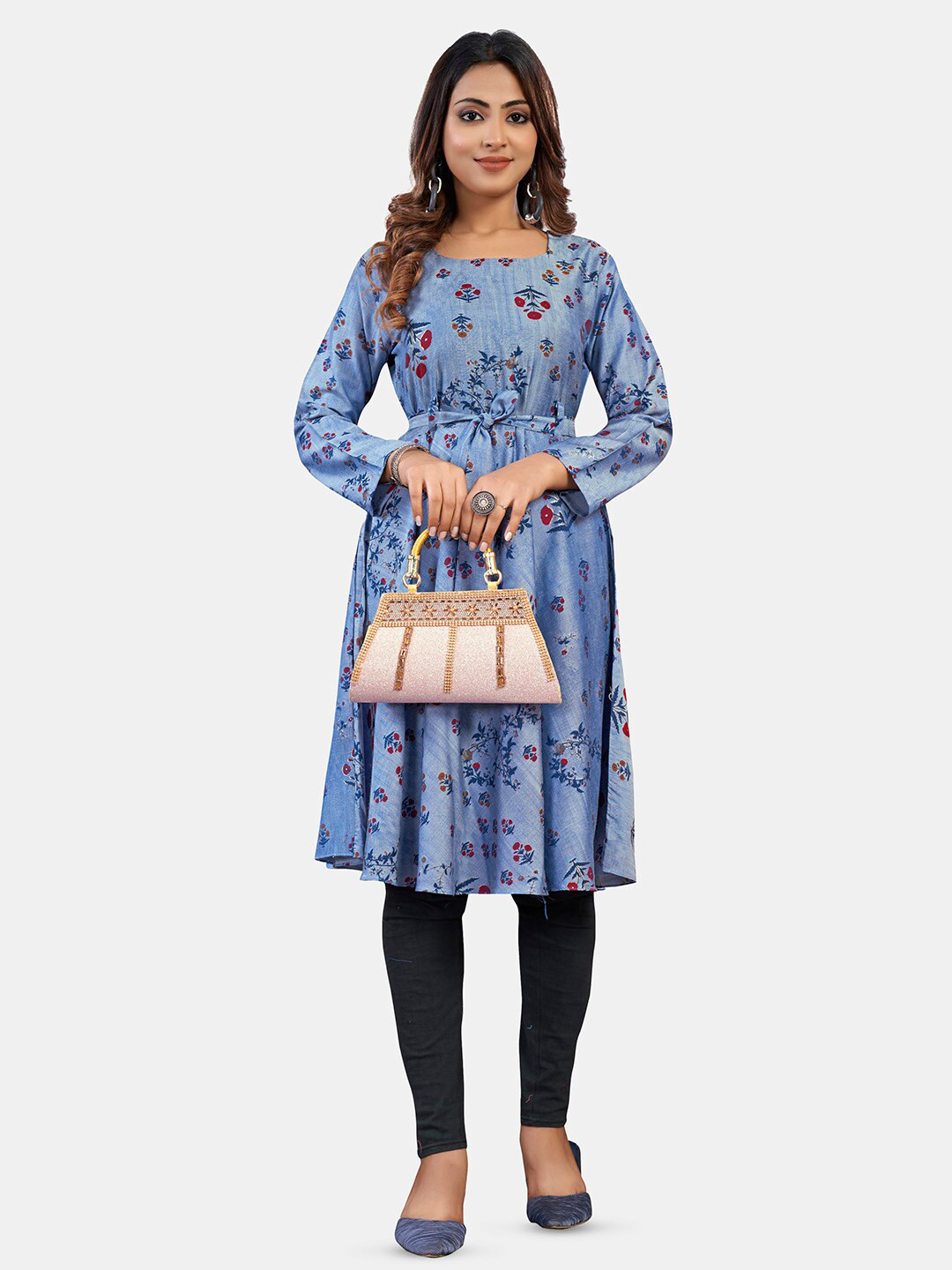 

GRANTH FASHION Floral Printed Round Neck Tunic, Blue