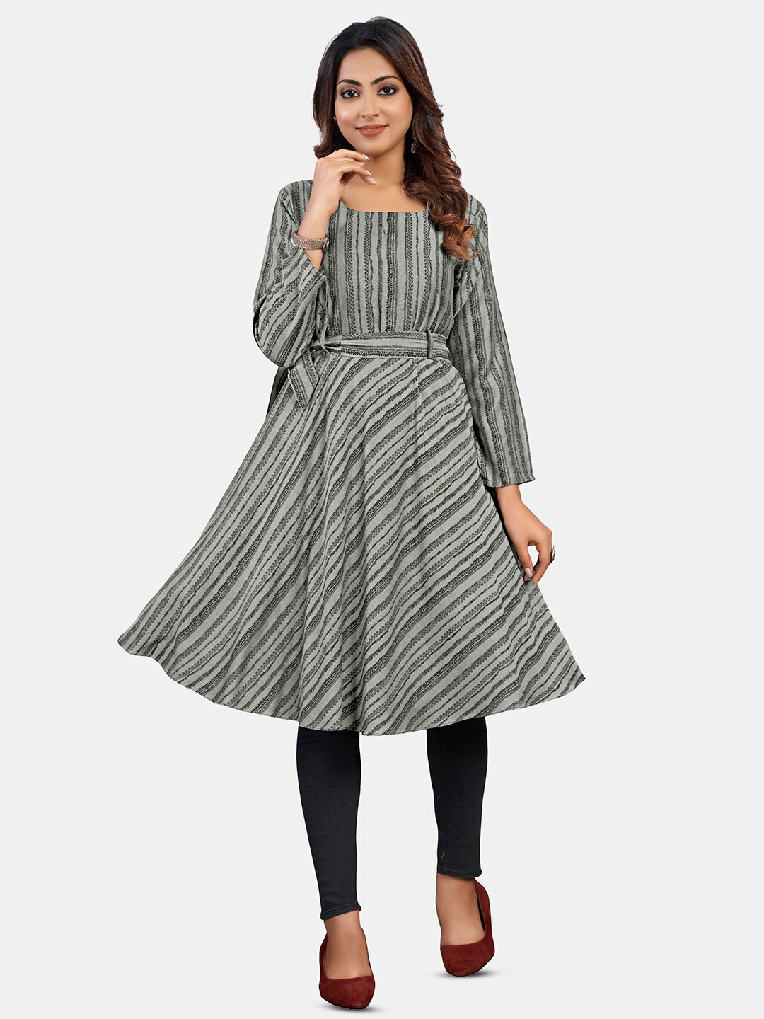 

GRANTH FASHION Striped Round Neck Tunic, Grey