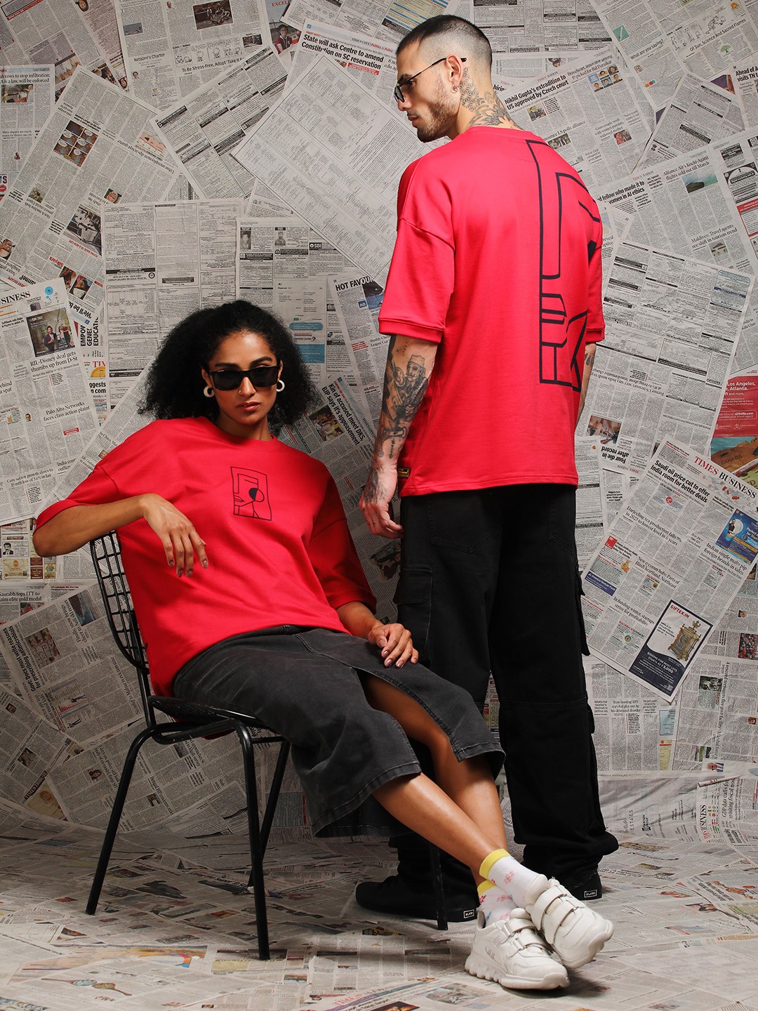

Stormborn Unisex Graphic Printed Drop Shoulder Pure Cotton Oversized T-shirt, Red