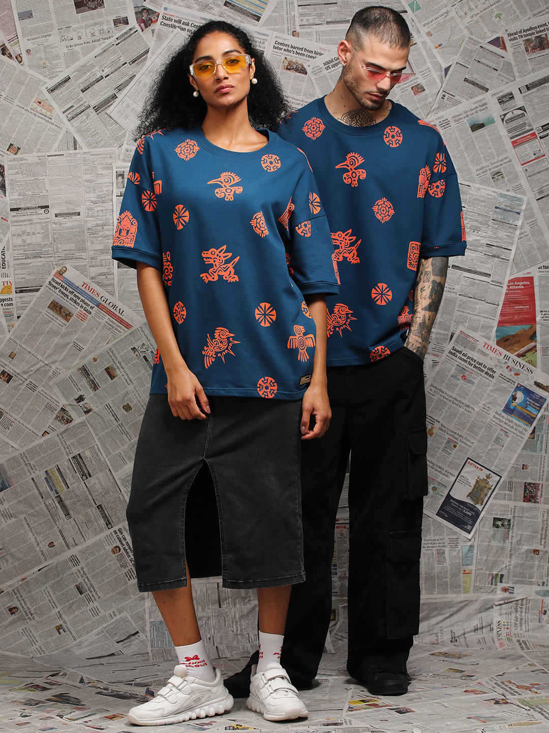 

Stormborn Unisex Conversational Printed Drop Shoulder Pure Cotton Oversized T-shirt, Blue