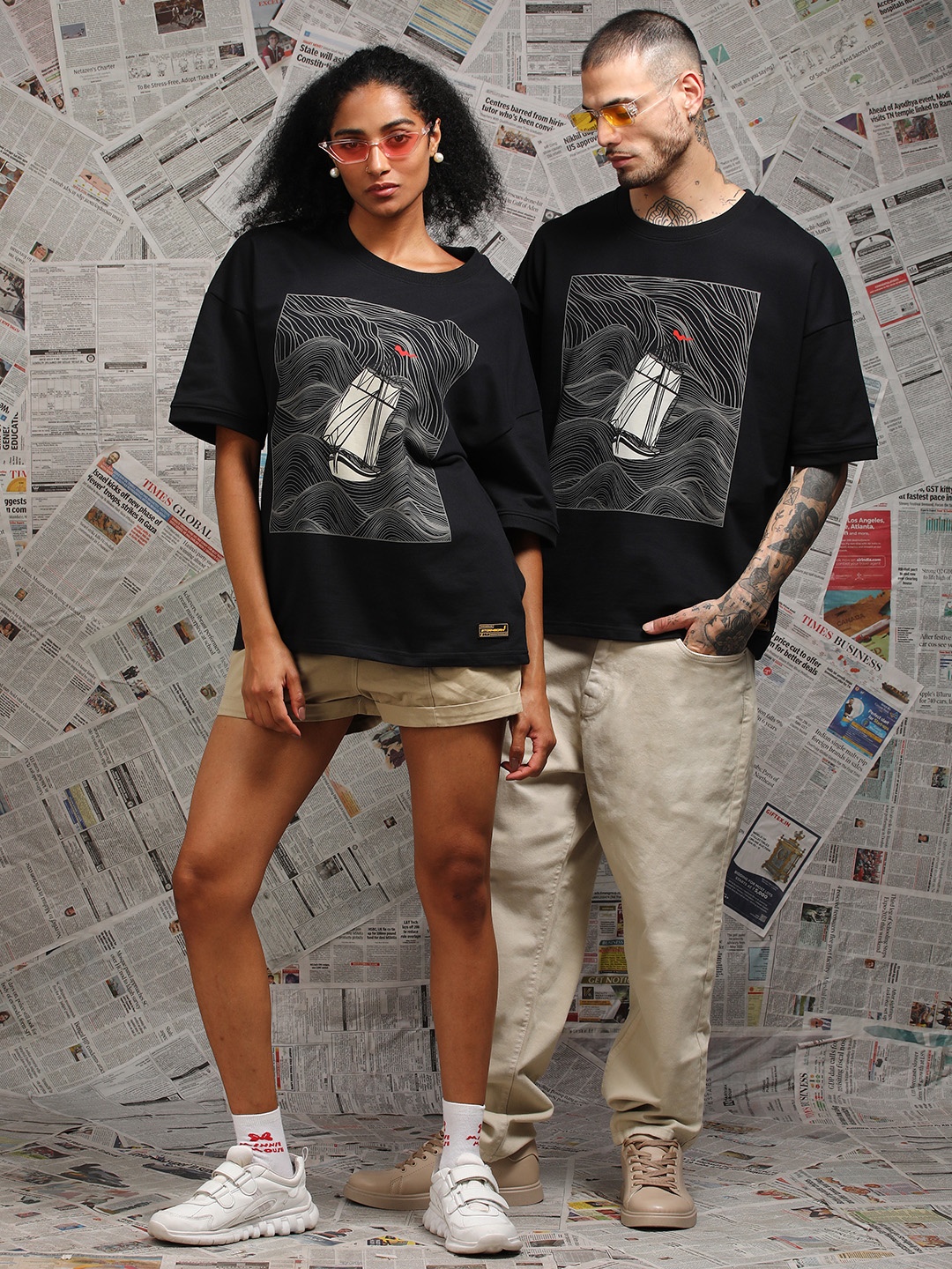 

Stormborn Unisex Graphic Printed Drop Shoulder Pure Cotton Oversized T-shirt, Black