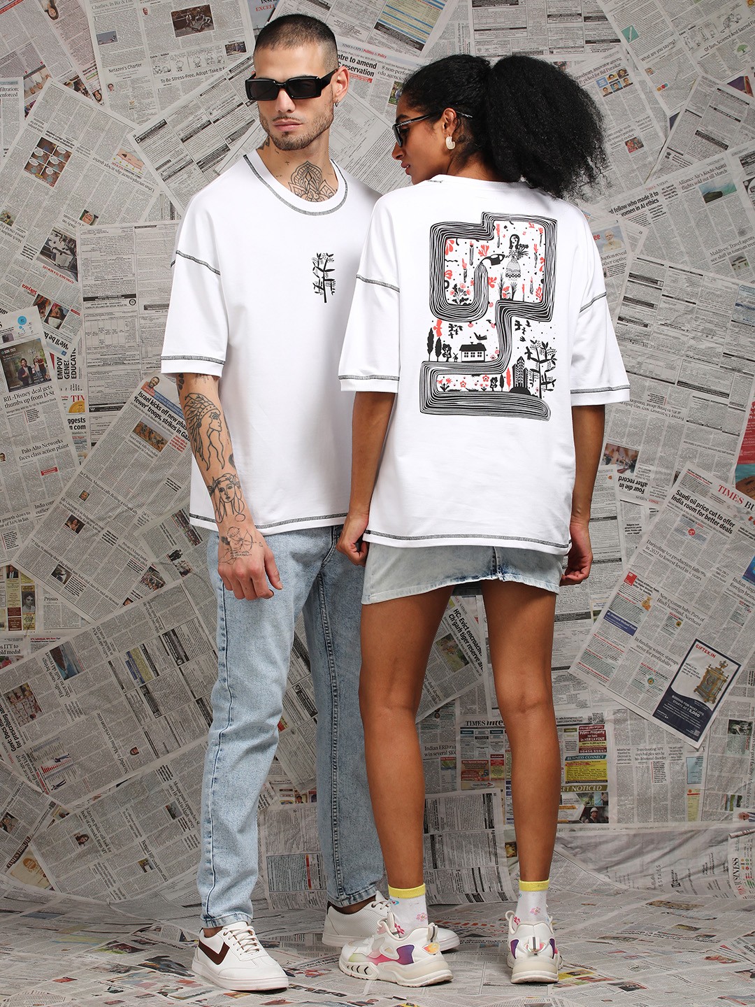 

Stormborn Unisex Graphic Printed Drop Shoulder Pure Cotton Oversized T-shirt, White