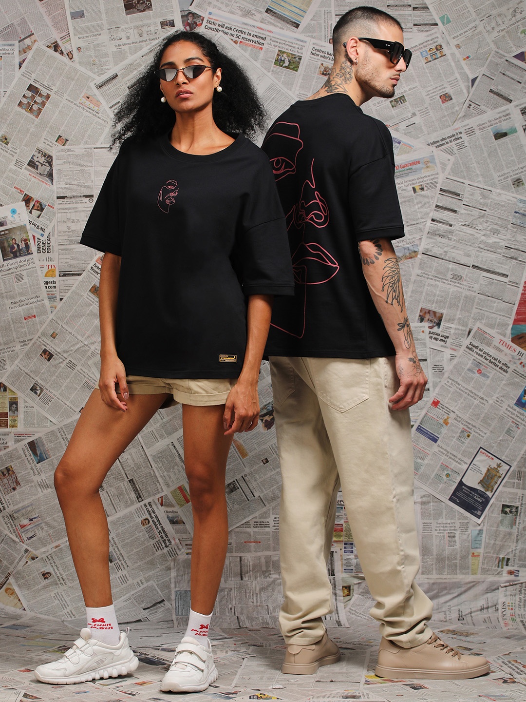 Stormborn Unisex Graphic Printed Drop Shoulder Pure Cotton Oversized T-shirt, Black