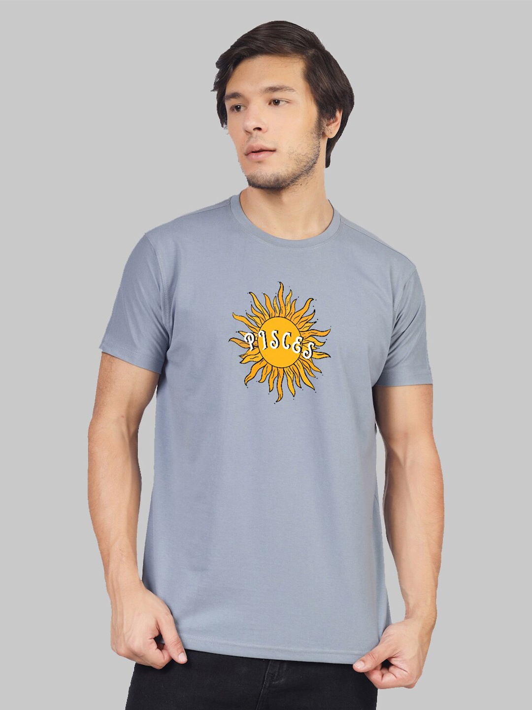 

Greylongg Round Neck Graphic Printed T-shirt, Grey