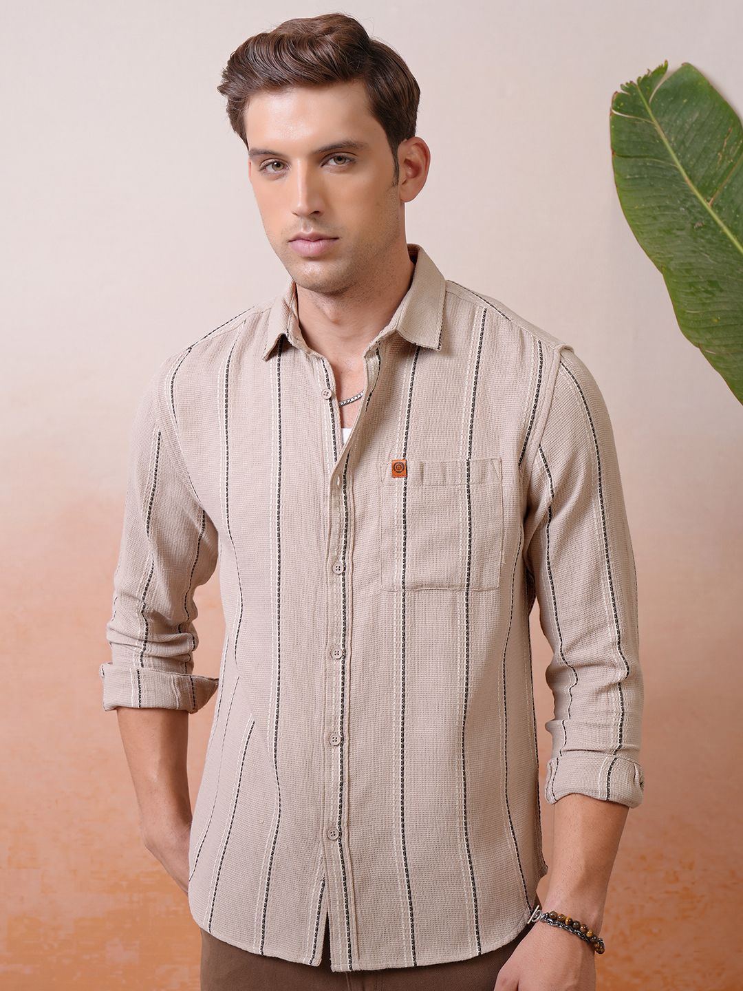 

LOCOMOTIVE Premium Textured Relaxed Fit Shirt, Khaki