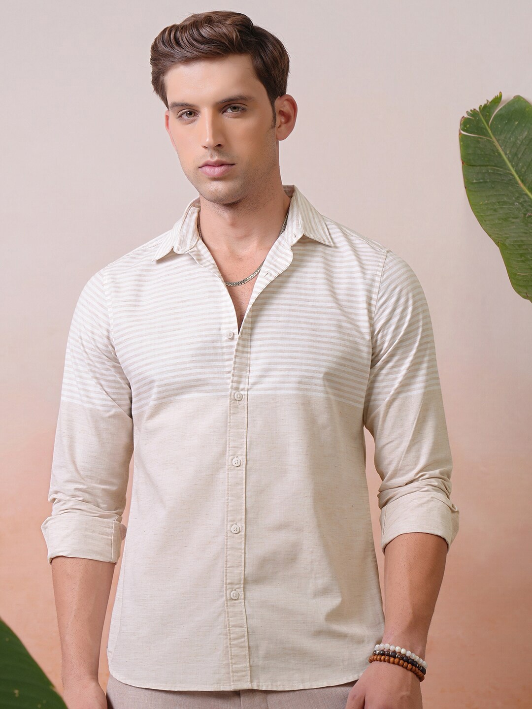 

LOCOMOTIVE Premium Men Fawn Enginee Striped Causal Shirt, Pink