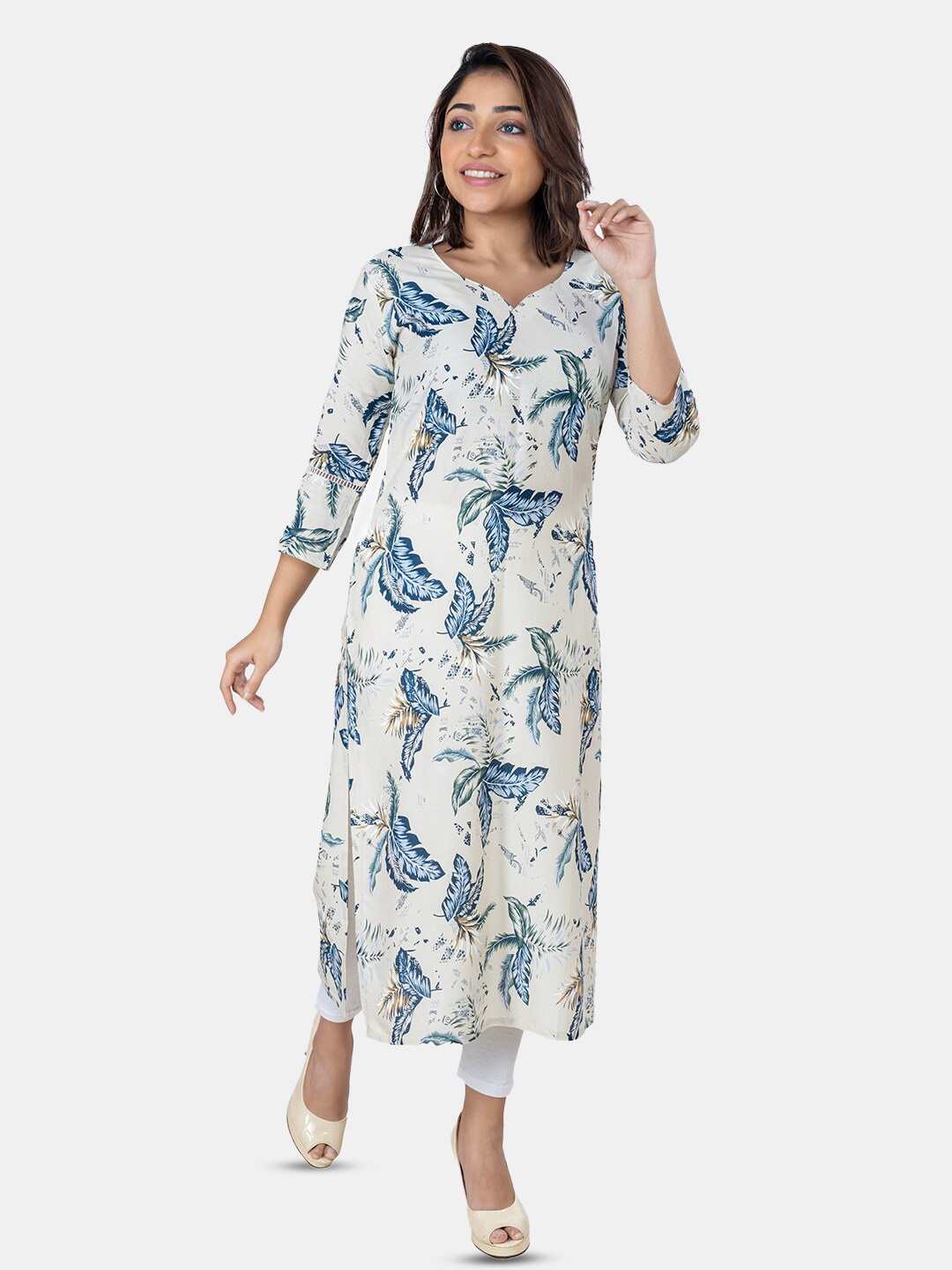 

GRANTH FASHION Floral Printed Cotton Kurta, White