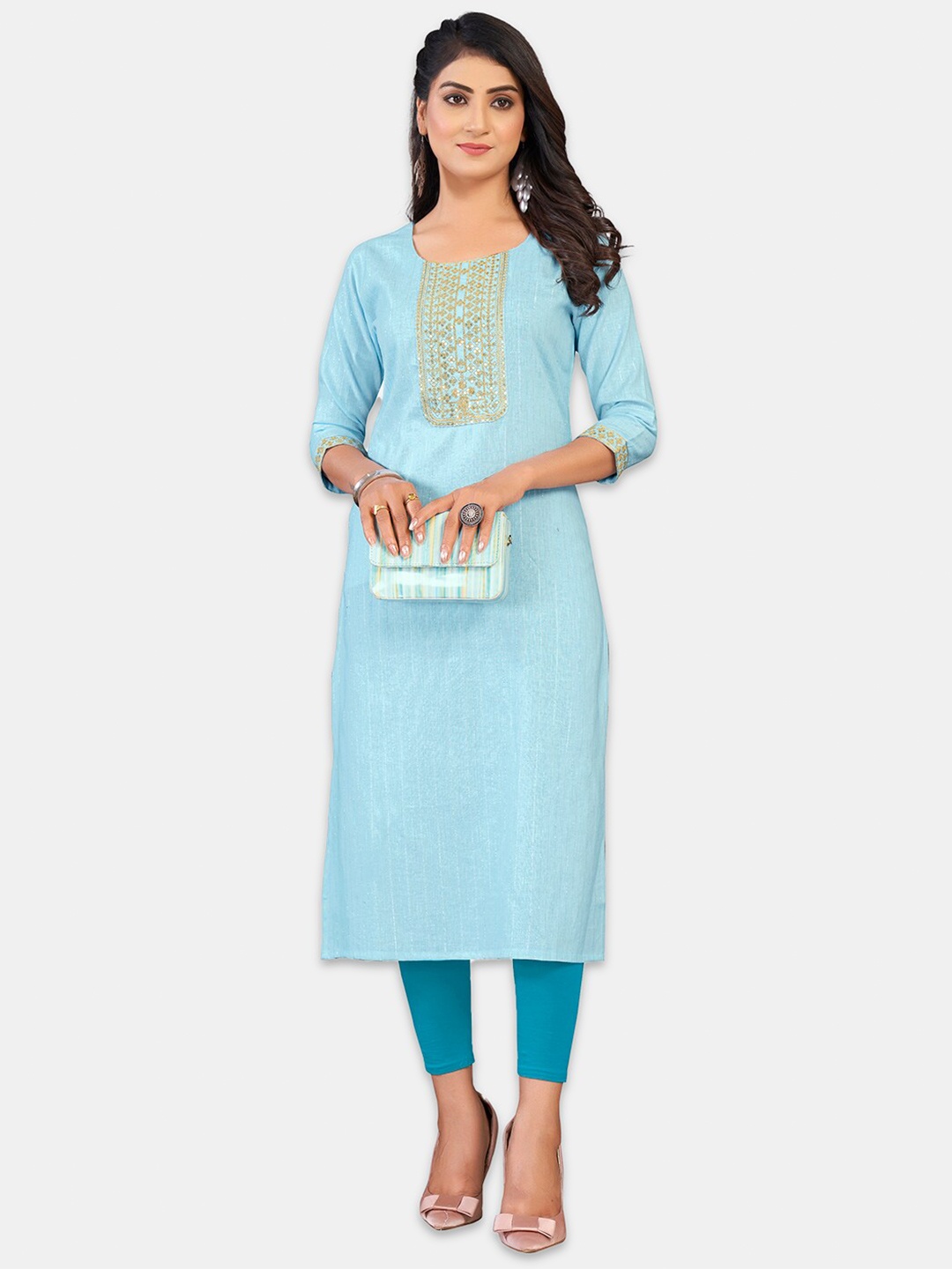 

GRANTH FASHION Yoke Design Ethnic Motifs Cotton Kurta, Blue