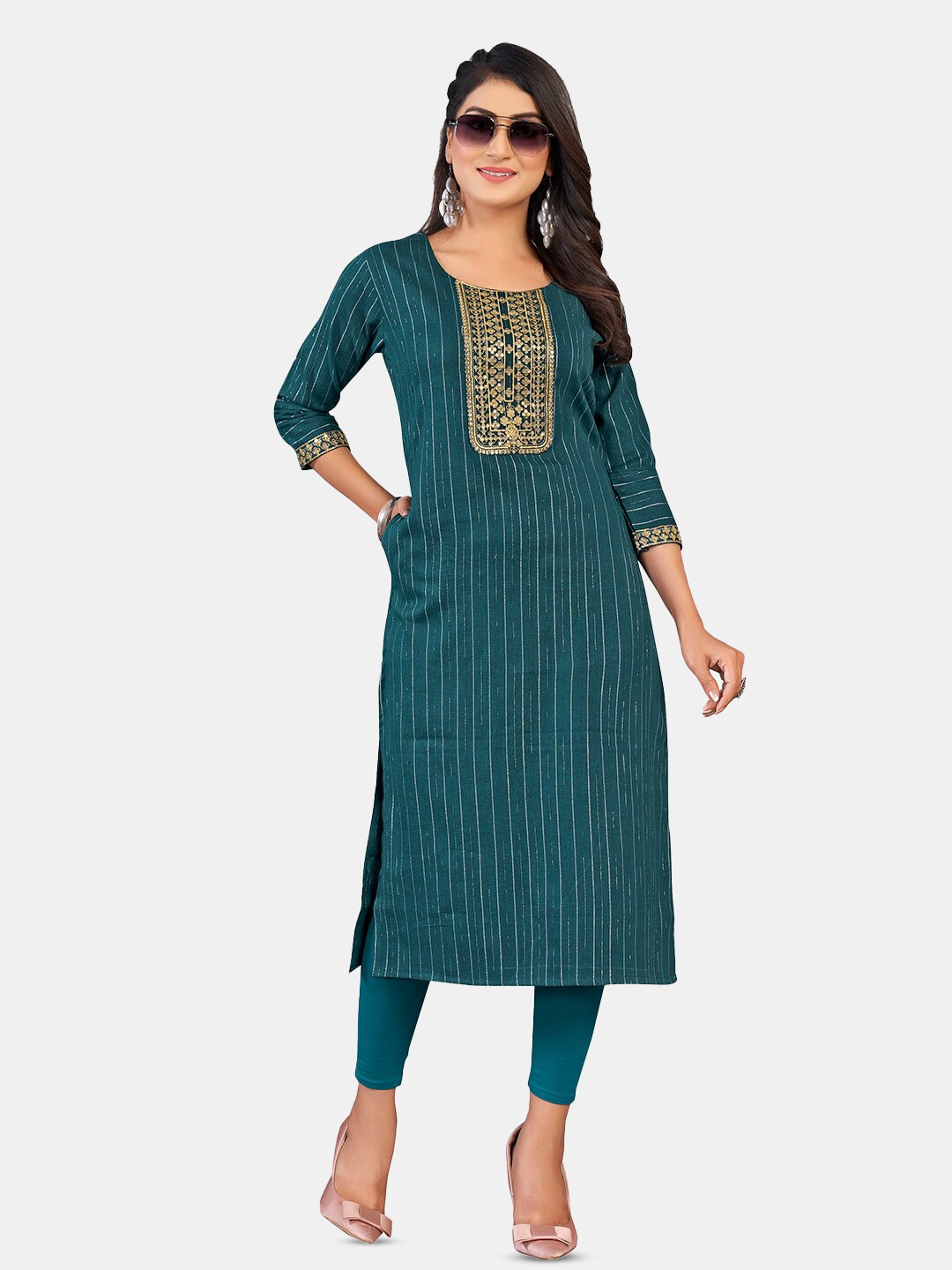 

GRANTH FASHION Yoke Design Cotton Kurta, Blue