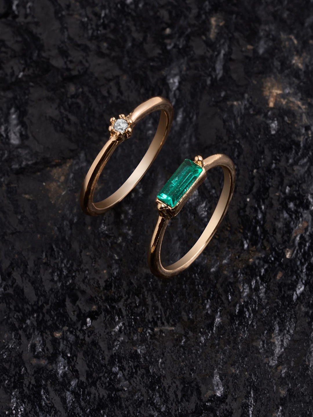

Accessorize Set Of 2 Stone-Studded Finger Rings, Gold