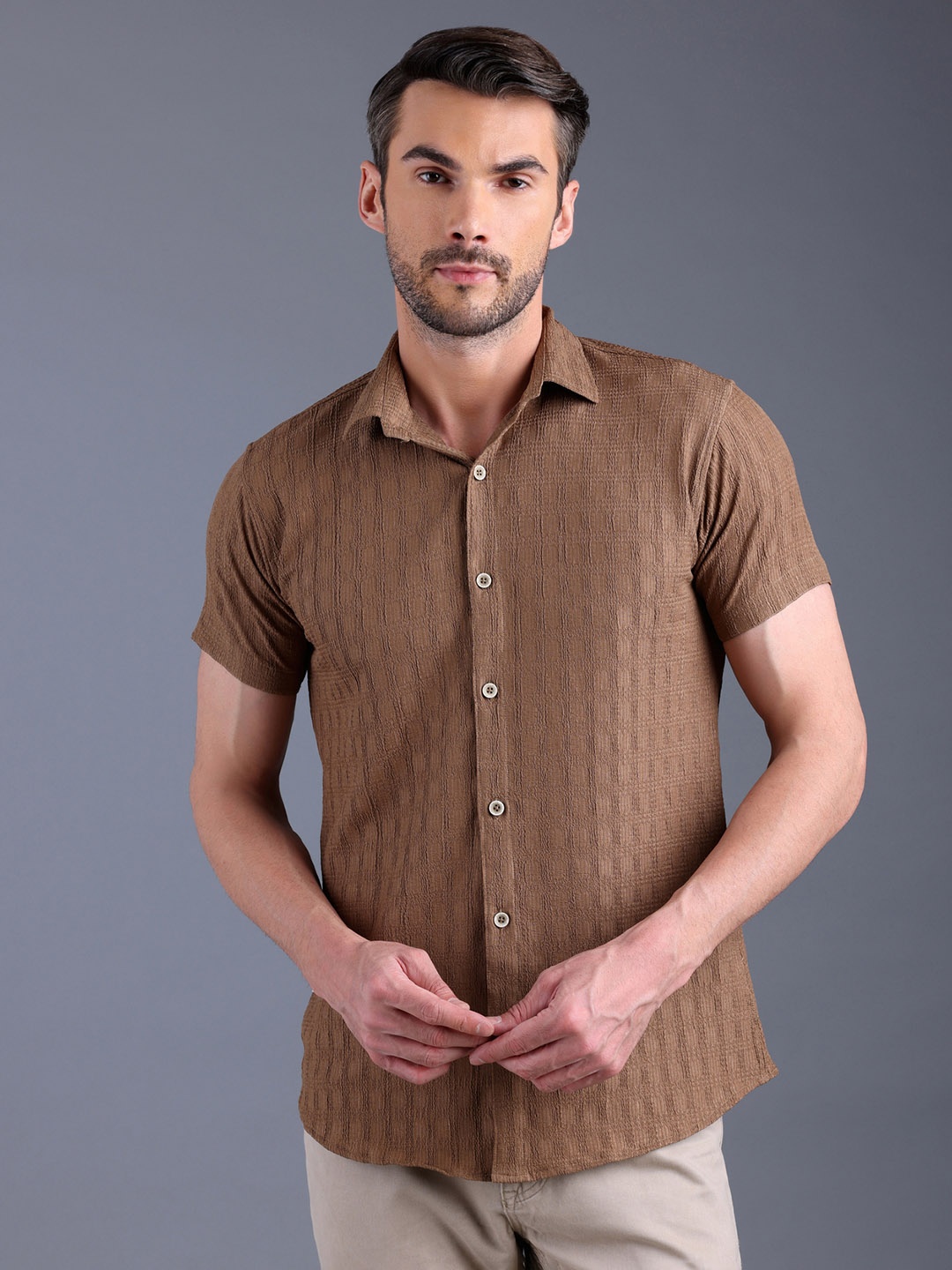 

FILO HEVIS Classic Checked Cotton Casual Shirt, Brown