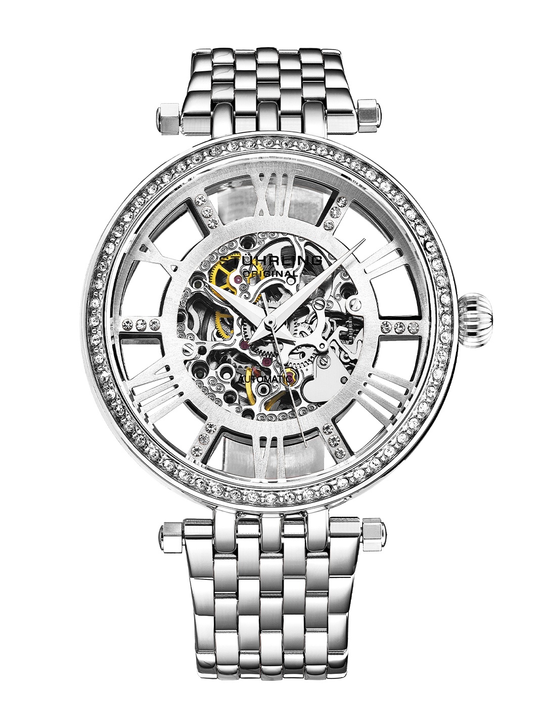 

STUHRLING ORIGINAL Men Skeleton Dial Analogue Automatic Motion Watch STRLG-3944.1, Silver