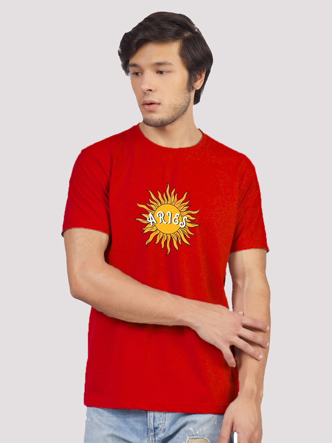 

Greylongg Round Neck Graphic Printed T-shirt, Red