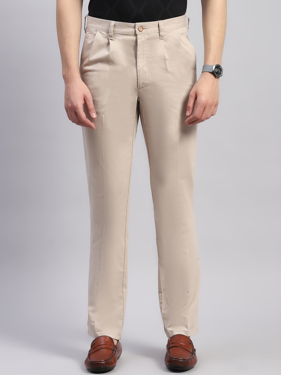 

Monte Carlo Men Mid-Rise Regular Fit Cotton Trousers, Khaki
