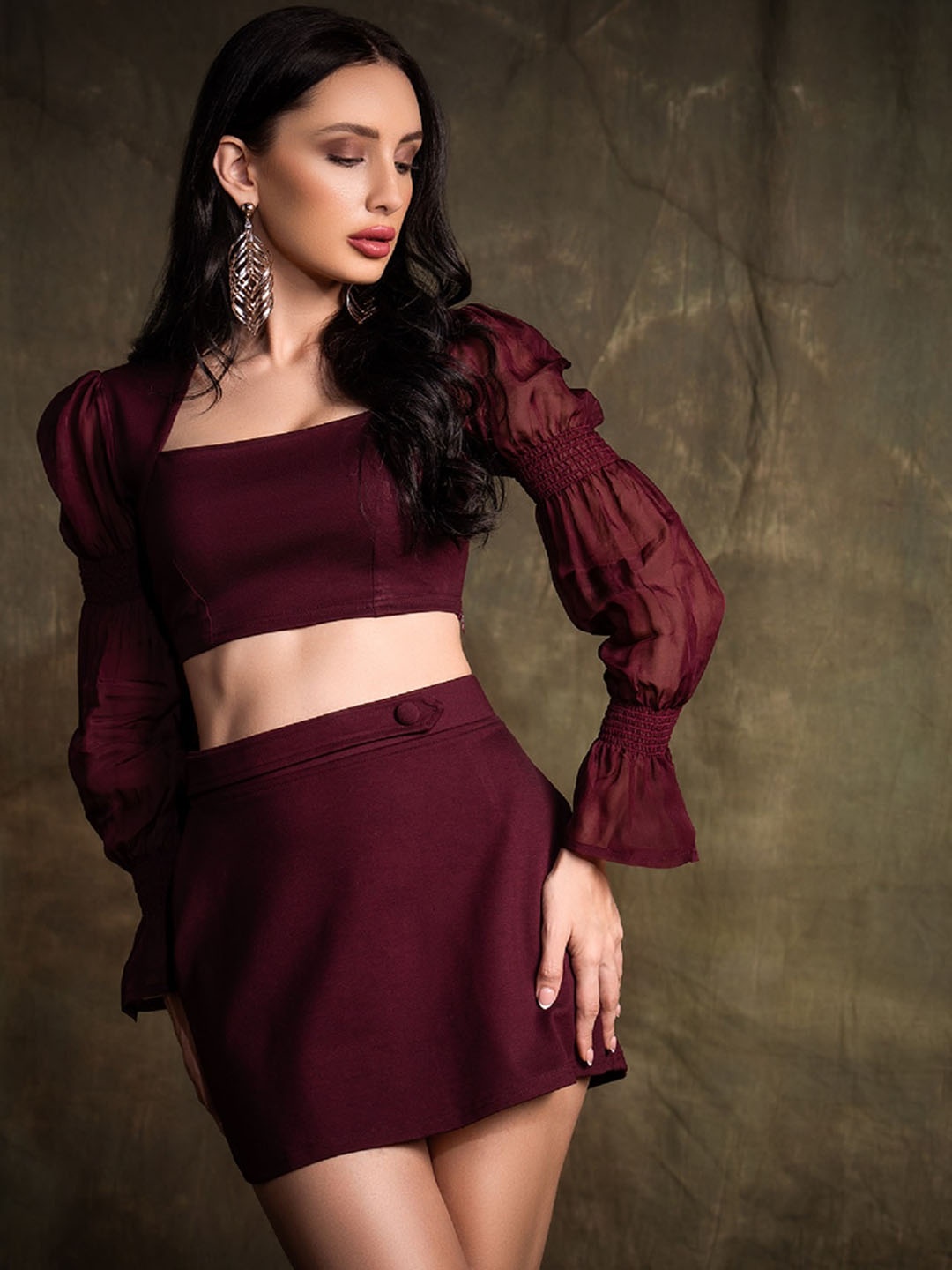 

brown sugar Top & Skirt Co-Ord Set, Maroon