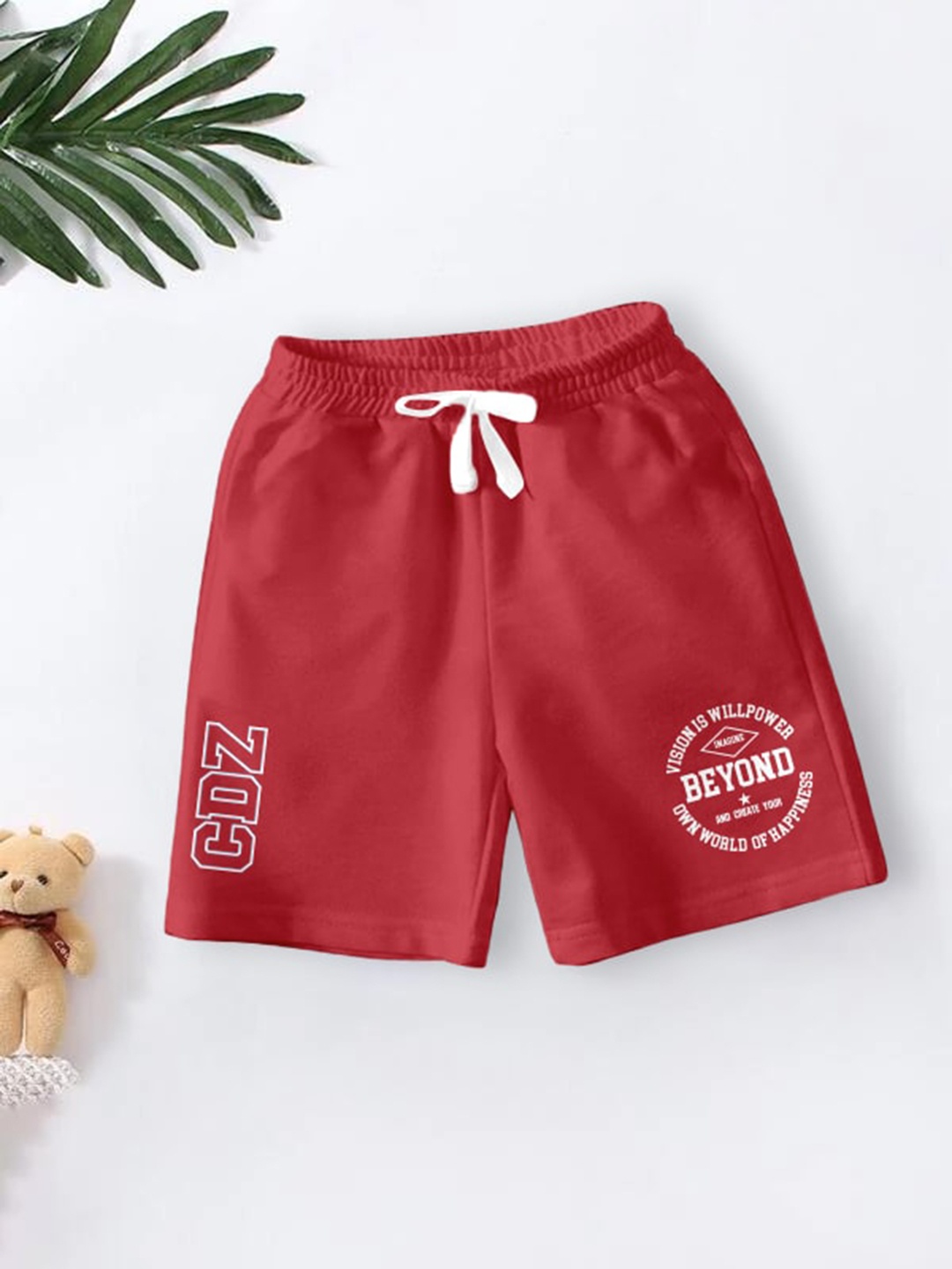 

BAESD Boys Typography Printed Knee Length Regular Fit Outdoor Shorts, Red