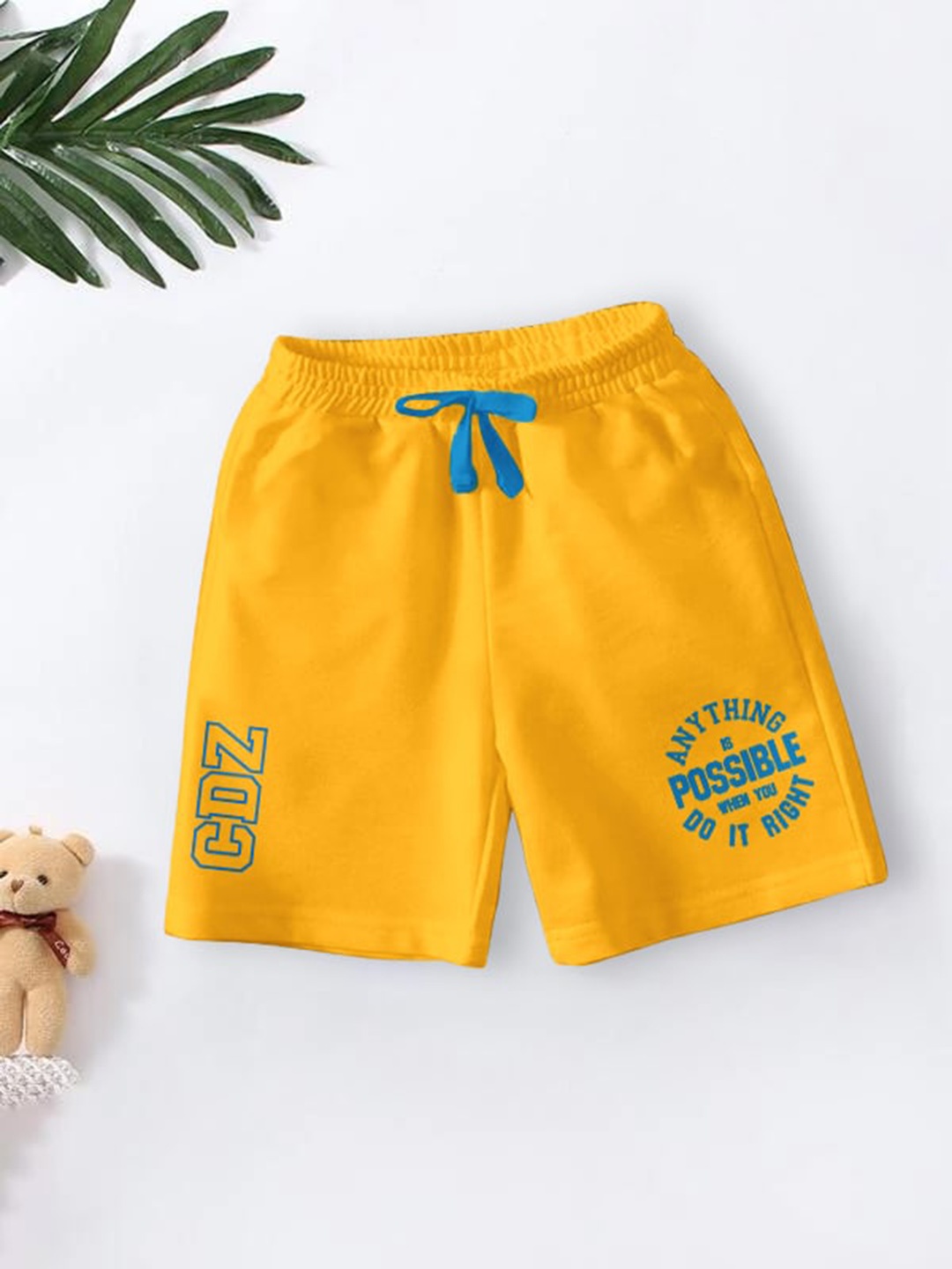 

BAESD Boys Typography Printed Knee Length Regular Fit Outdoor Shorts, Yellow
