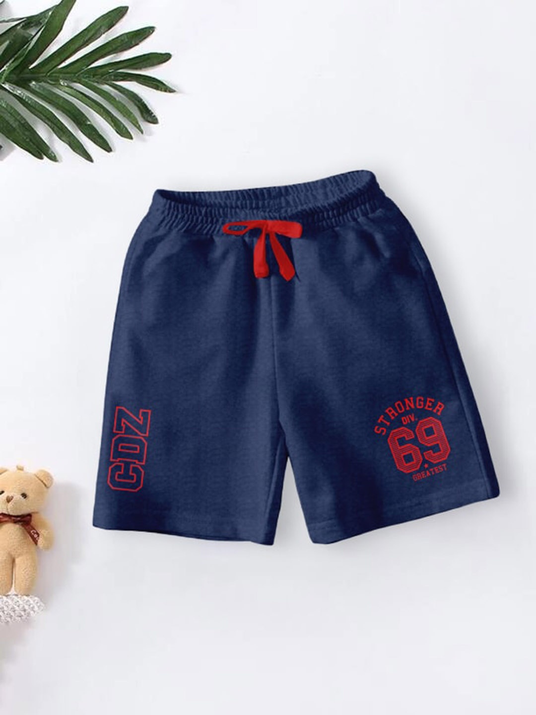

BAESD Boys Typography Printed Mid-Rise Casual Shorts, Blue