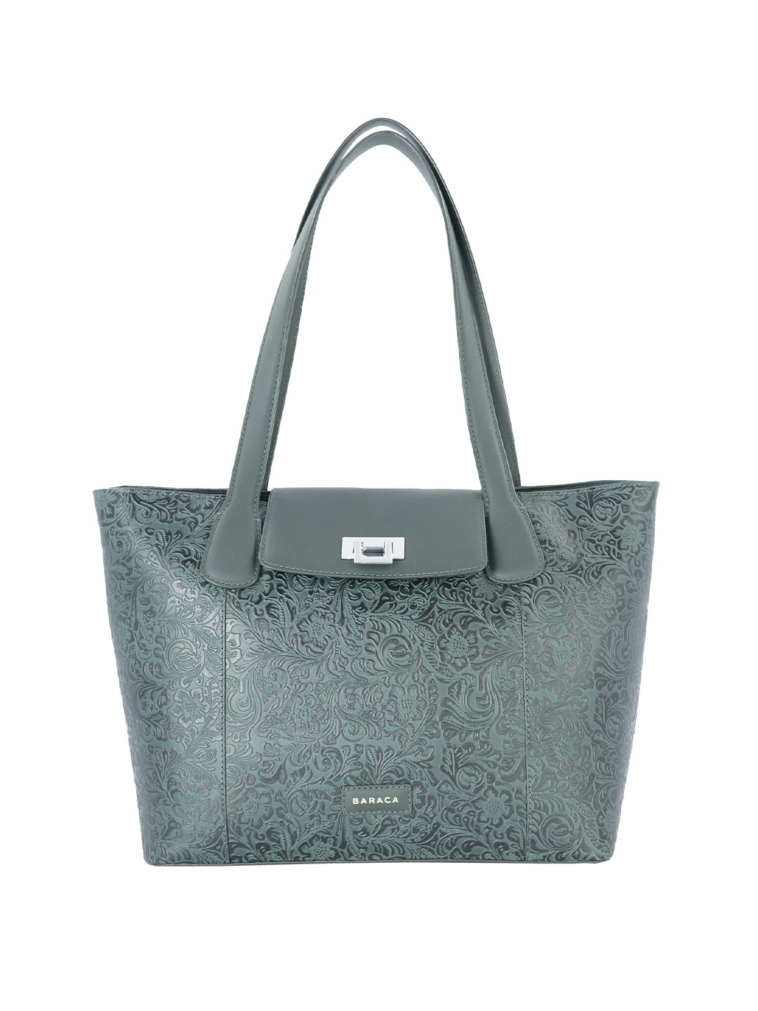 

Baraca Leather Oversized Shopper Shoulder Bag with Cut Work, Green