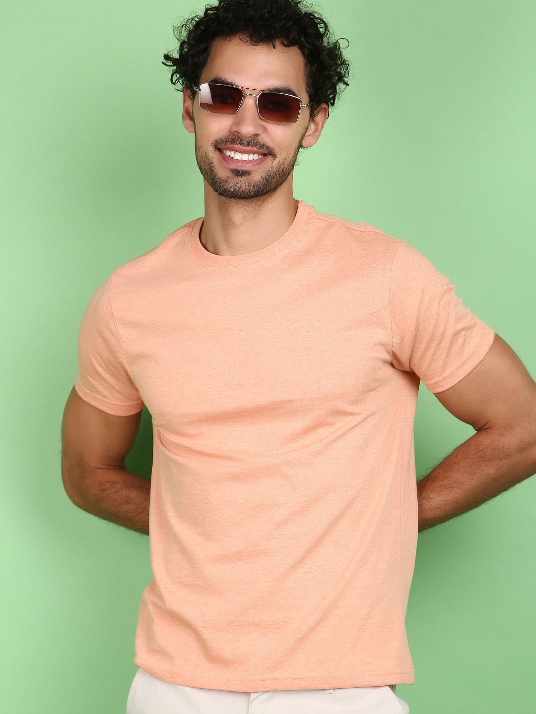 

V-Mart Round Neck Short Sleeves Slim Fit Casual T-shirt, Orange