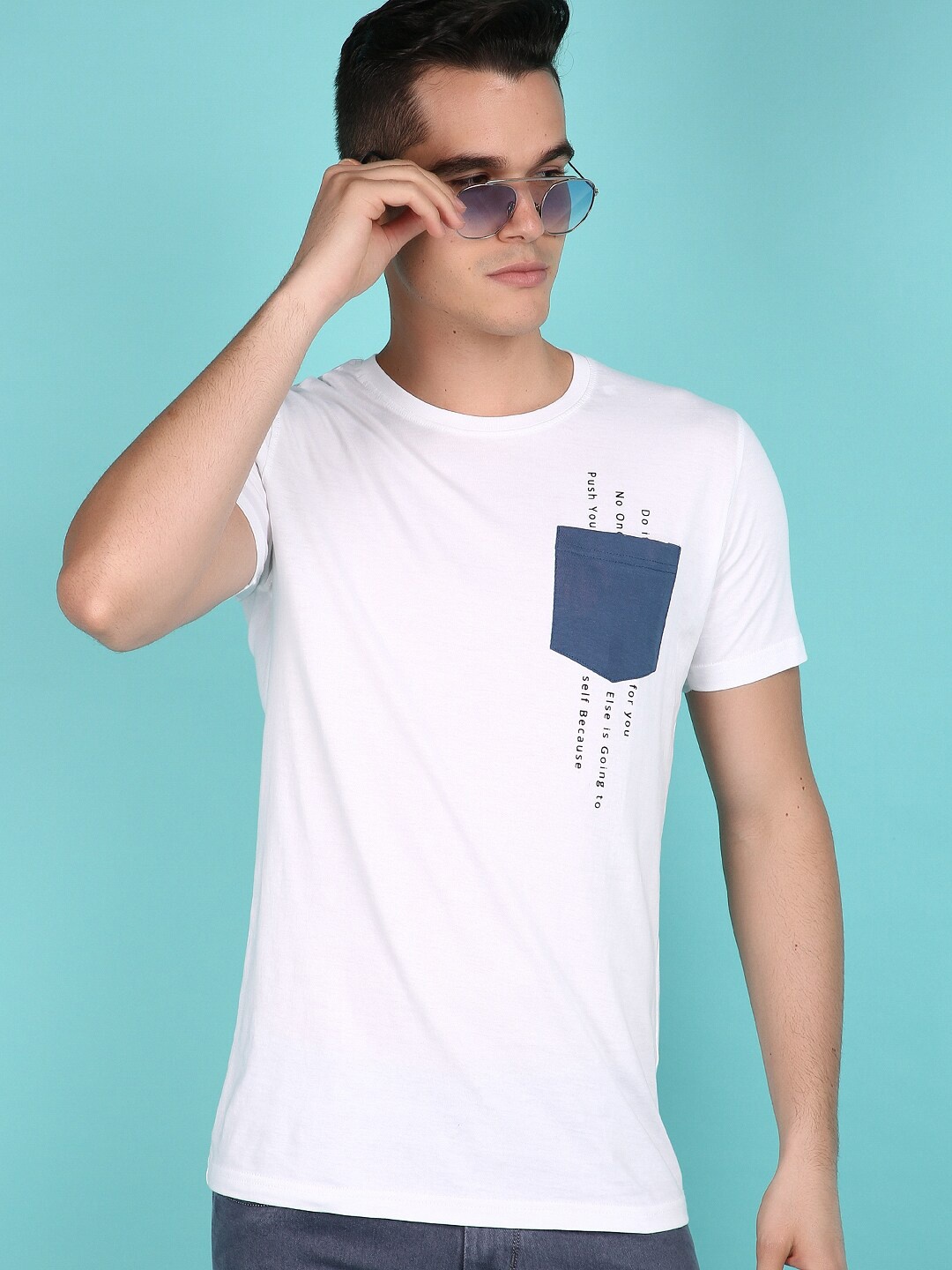

V-Mart Round Neck Typography Pockets Slim Fit Cotton T-shirt, White