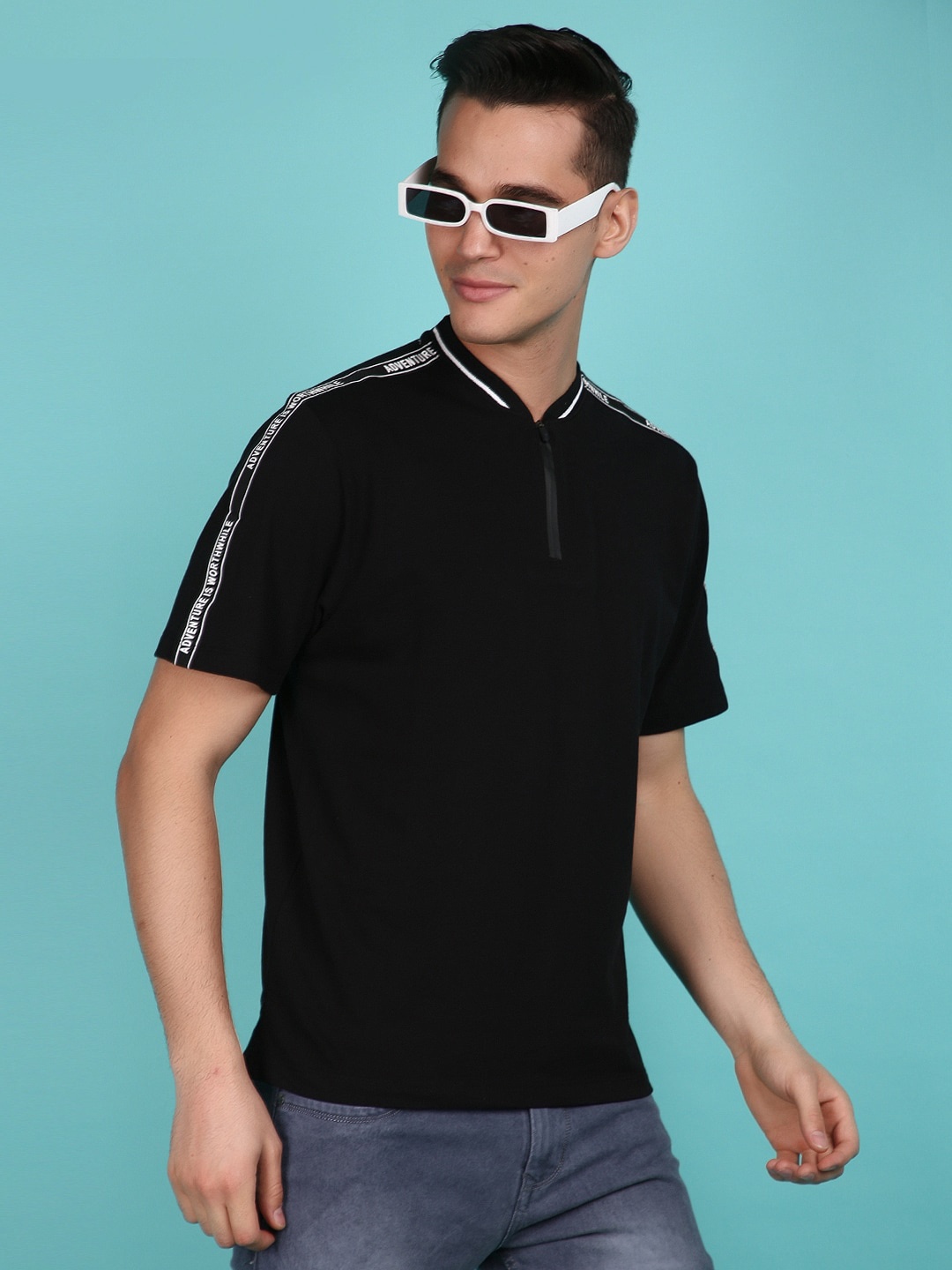 

V-Mart Henley Neck Short Sleeves Casual T-shirt, Black