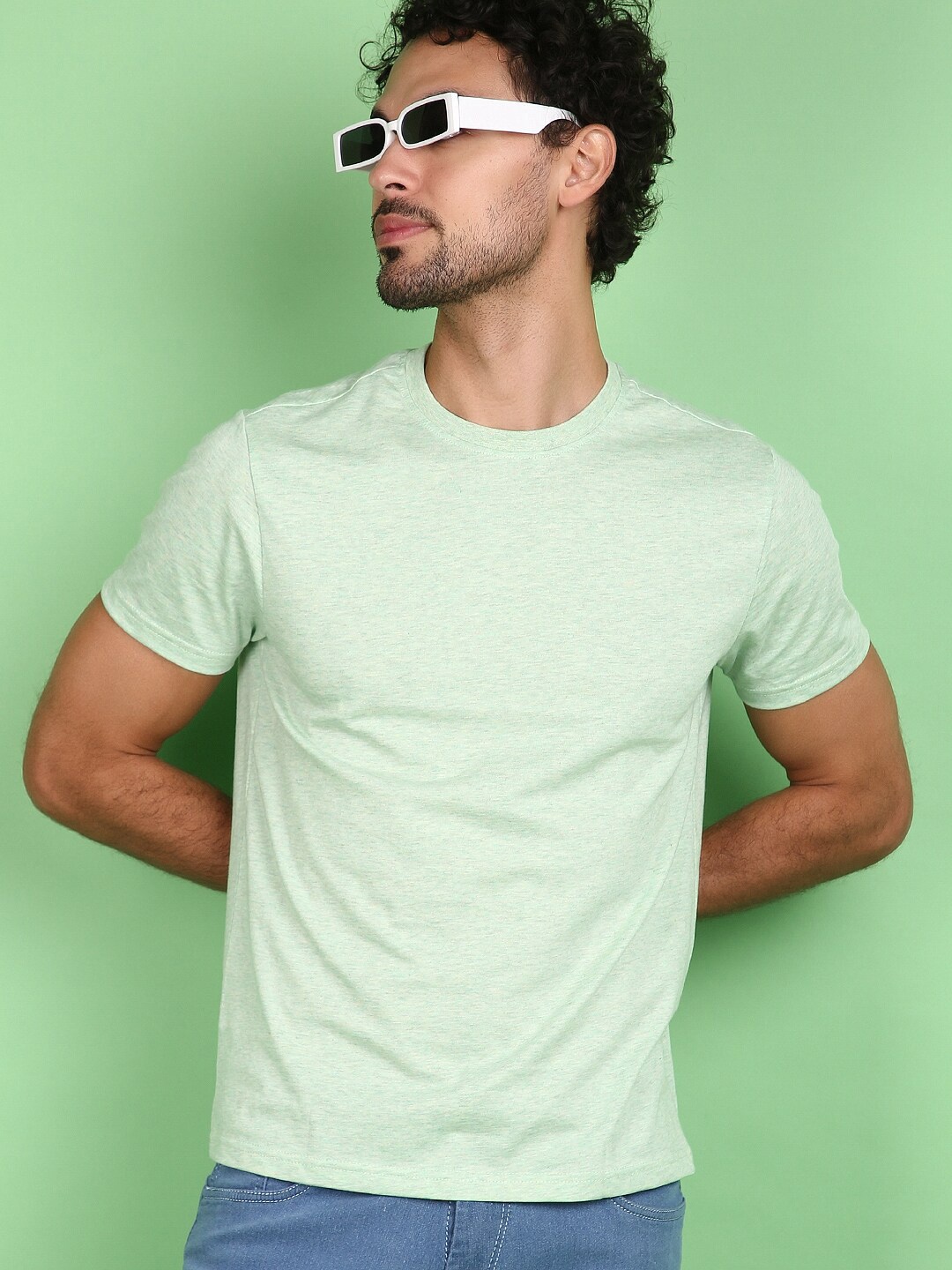 

V-Mart Round Neck Short Sleeves Slim Fit Cotton T-shirt, Green