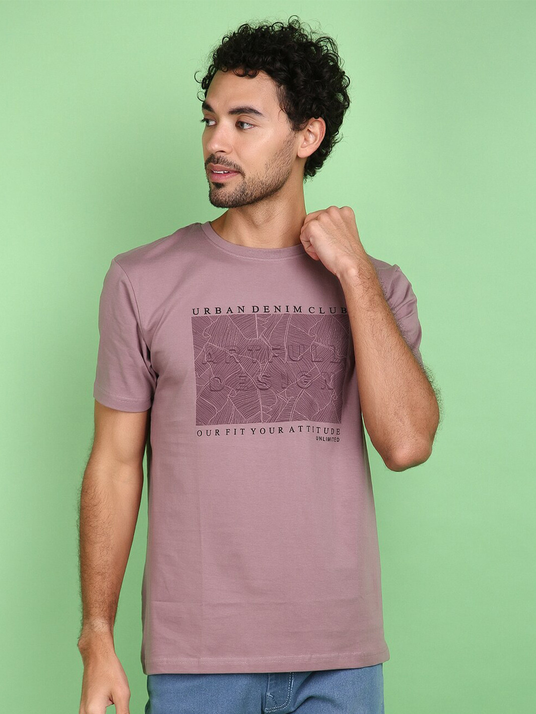 

V-Mart Round Neck Typography Printed Cotton Slim Fit T-shirt, Mauve