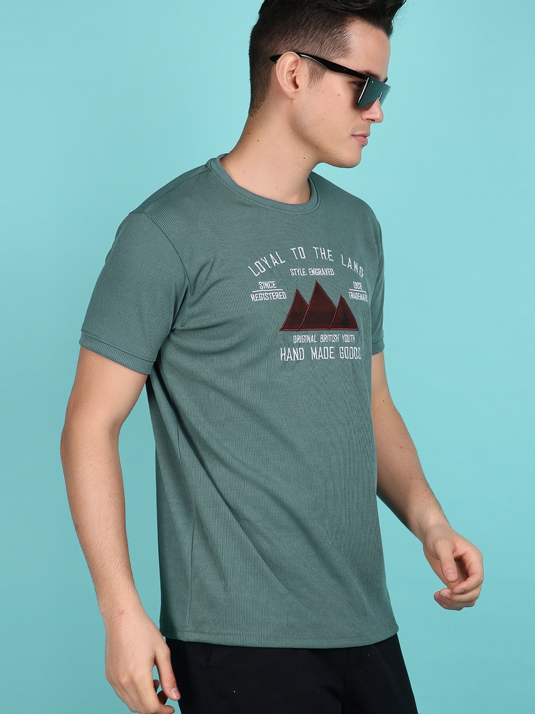 V-Mart Round Neck Typography Printed Short Sleeves T-shirt, Green