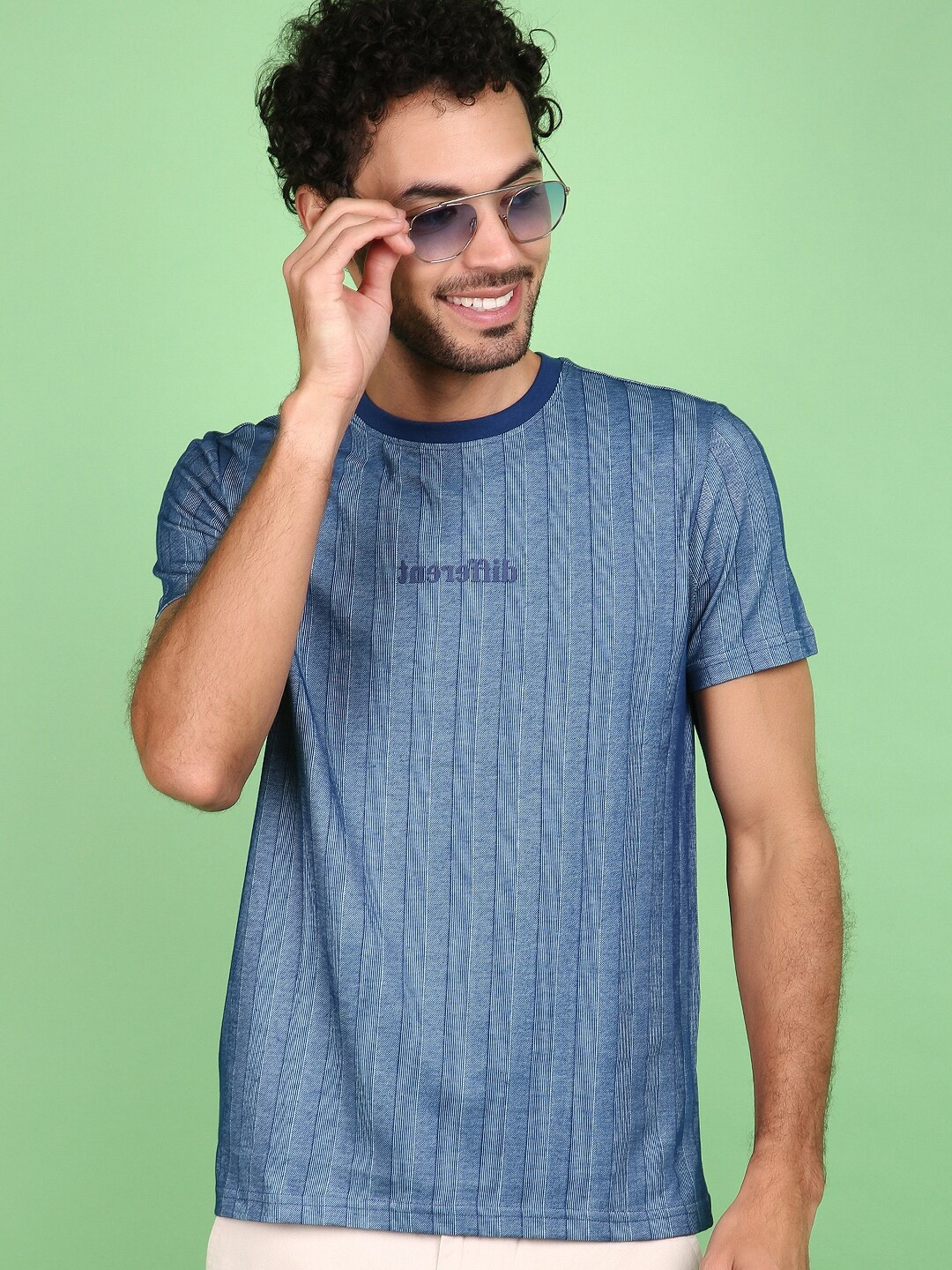 

V-Mart Round Neck Striped Slim Fit Cotton T-shirt, Blue