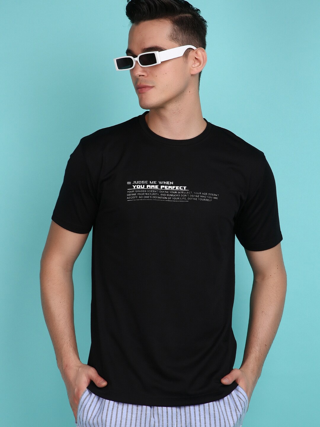 

V-Mart Typography Printed Round Neck Slim Fit Cotton T-shirt, Black