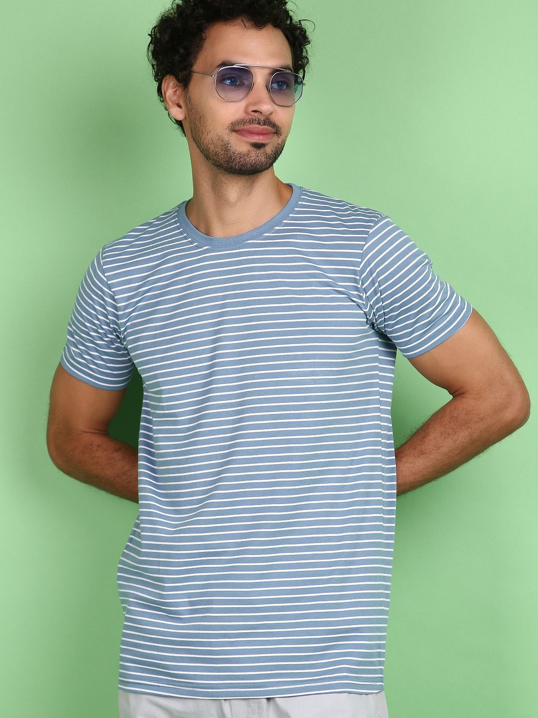 

V-Mart Striped Round Neck Short Sleeves Slim Fit T-shirt, Blue