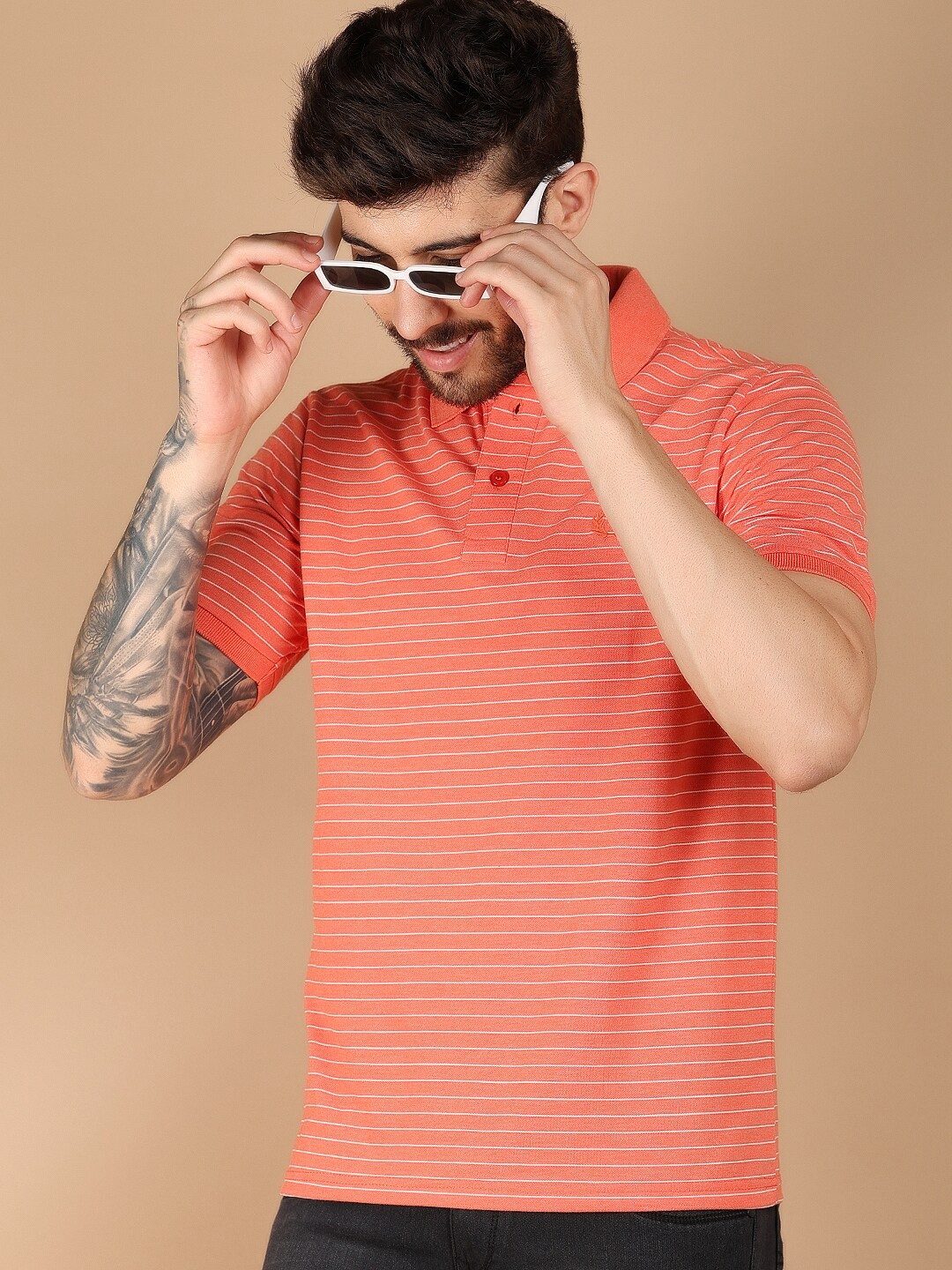 

V-Mart Striped Polo Collar Slim Fit T-shirt, Orange