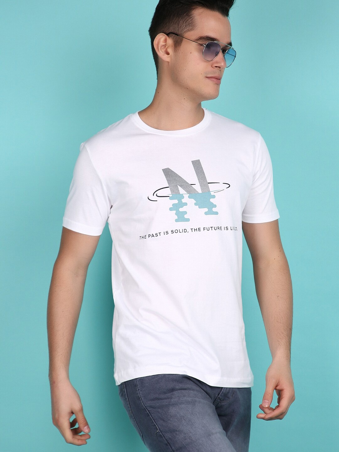 

V-Mart Typography Printed Round Neck Short Sleeves Slim Fit T-shirt, White