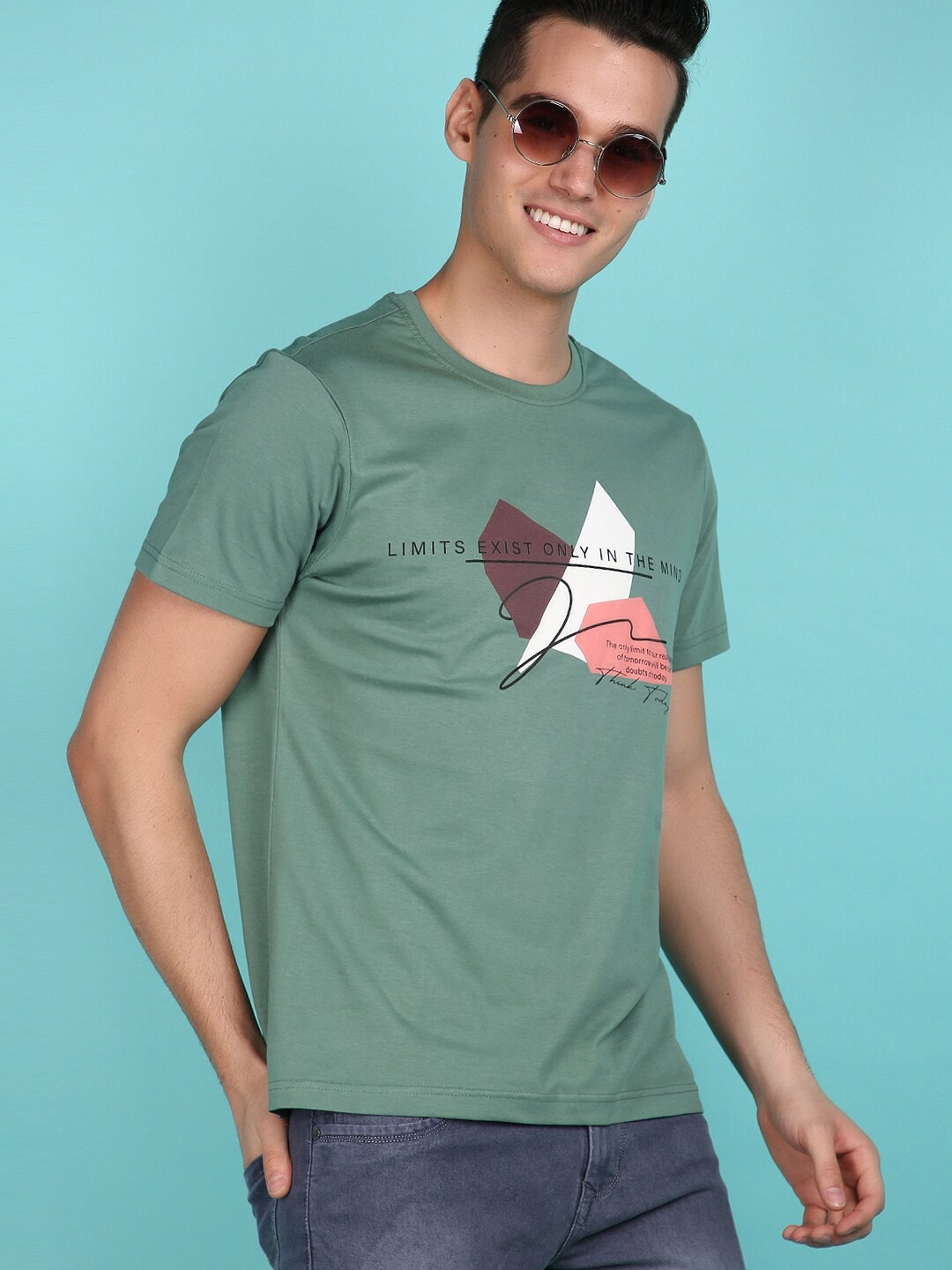 

V-Mart Typography Printed Round Neck Cotton Slim Fit T-shirt, Green