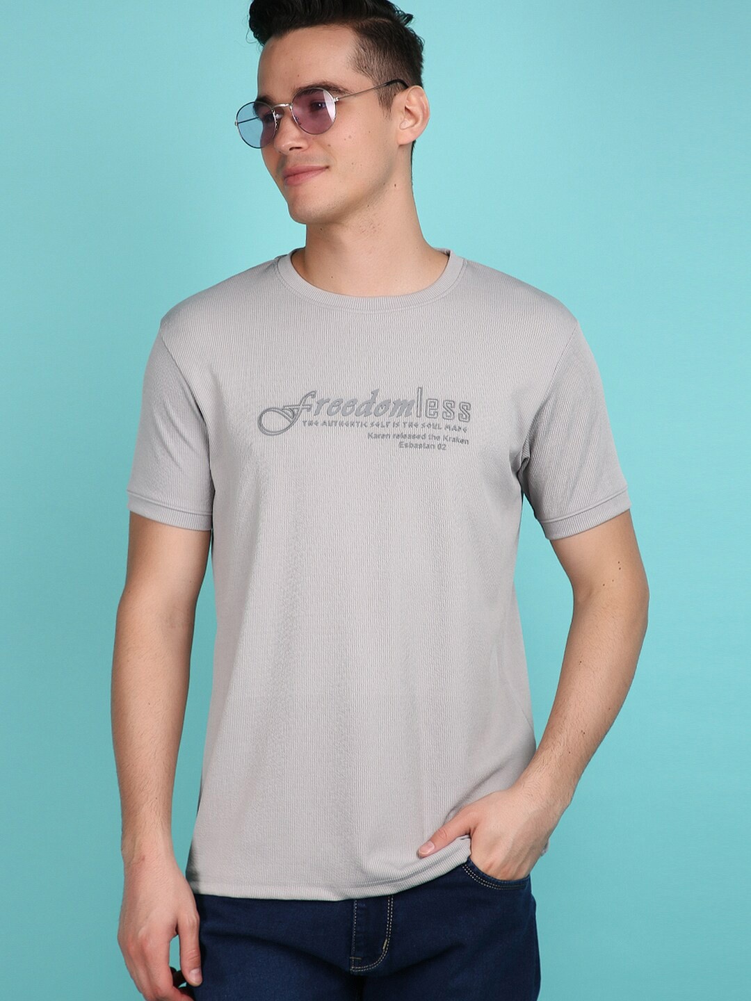 

V-Mart Round Neck Typography Printed T-shirt, Grey