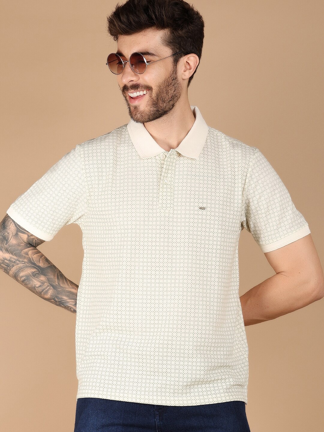 

V-Mart Printed Polo Collar Short Sleeves T-shirt, Off white