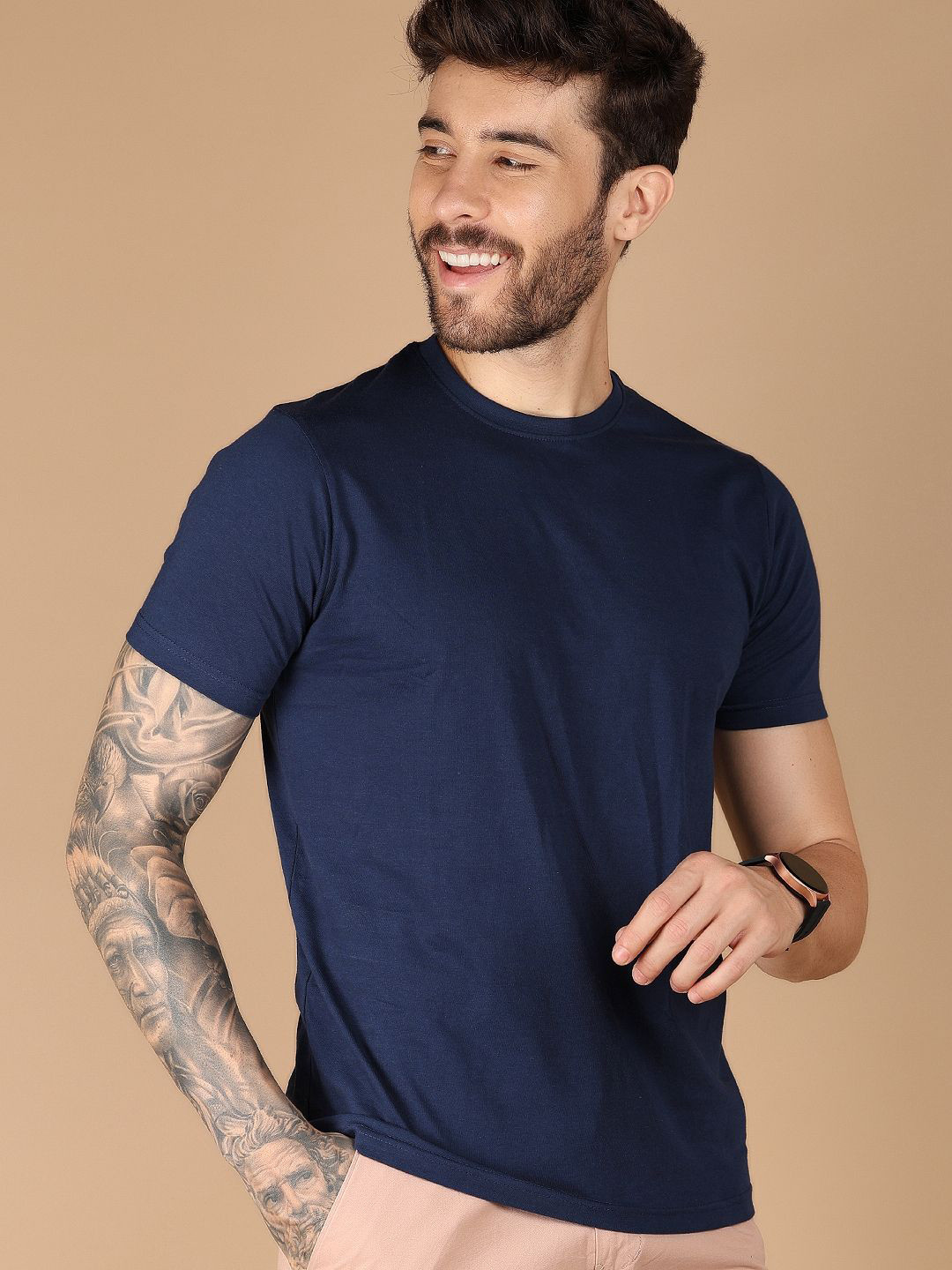 

V-Mart Round Neck Short Sleeves Slim Fit Cotton T-shirt, Blue