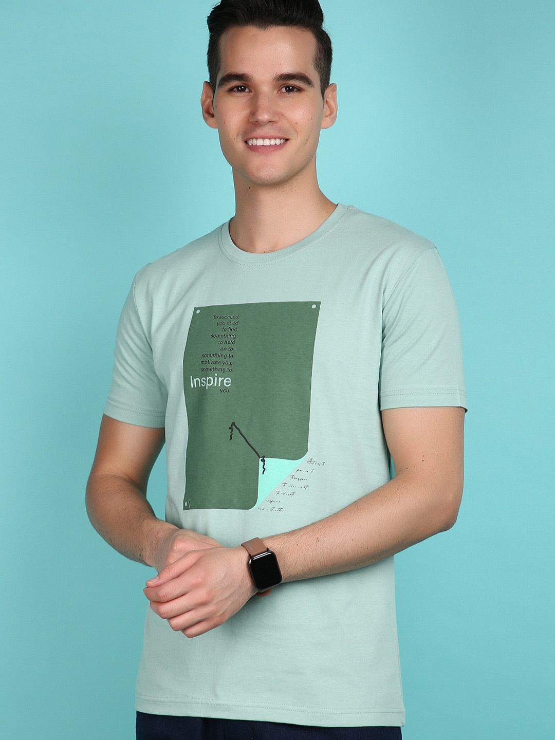 

V-Mart Typography Printed Round Neck Cotton Slim Fit T-shirt, Green